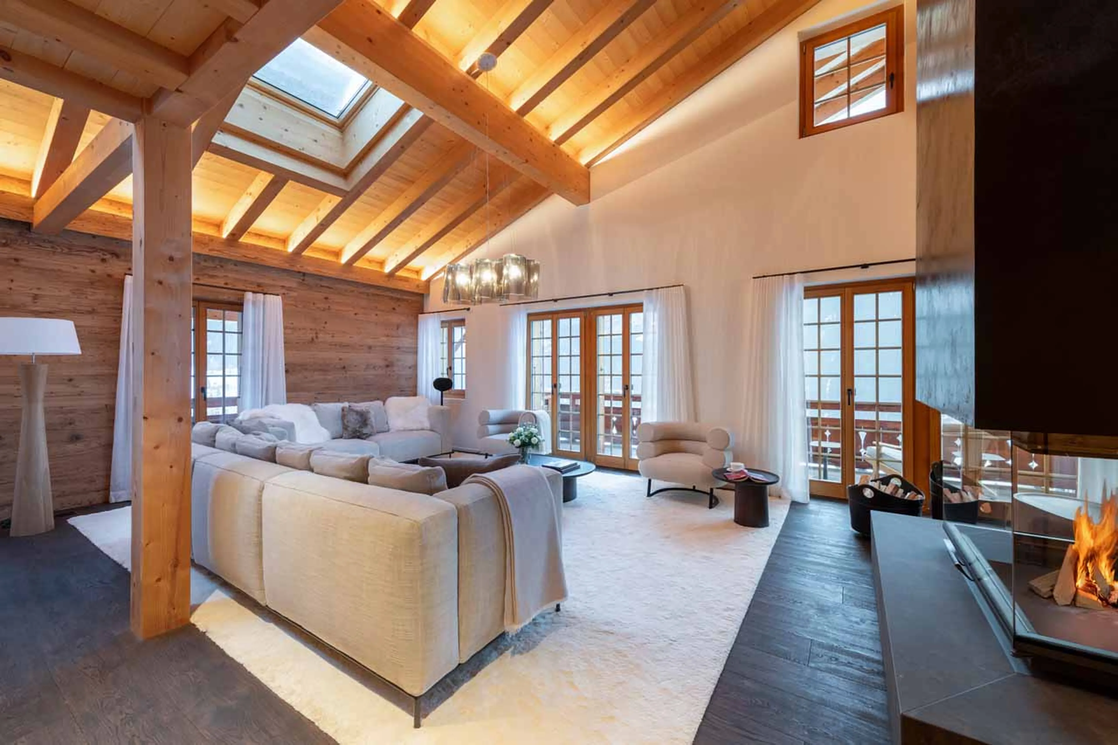 Living area sofas at Chalet Andra in Grindelwald