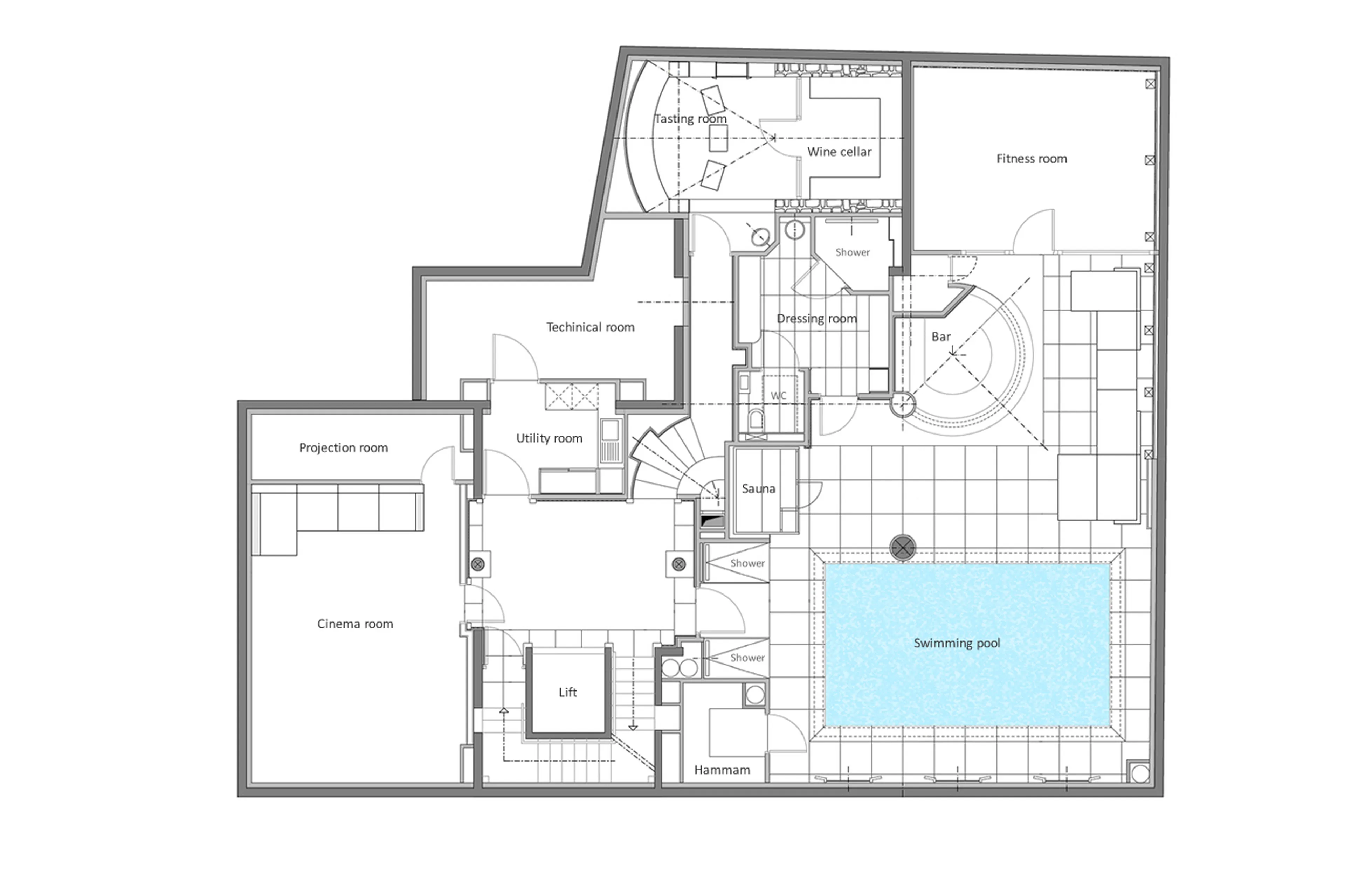 Level -1 floor plan of Chalet Anemone in Courchevel 1850