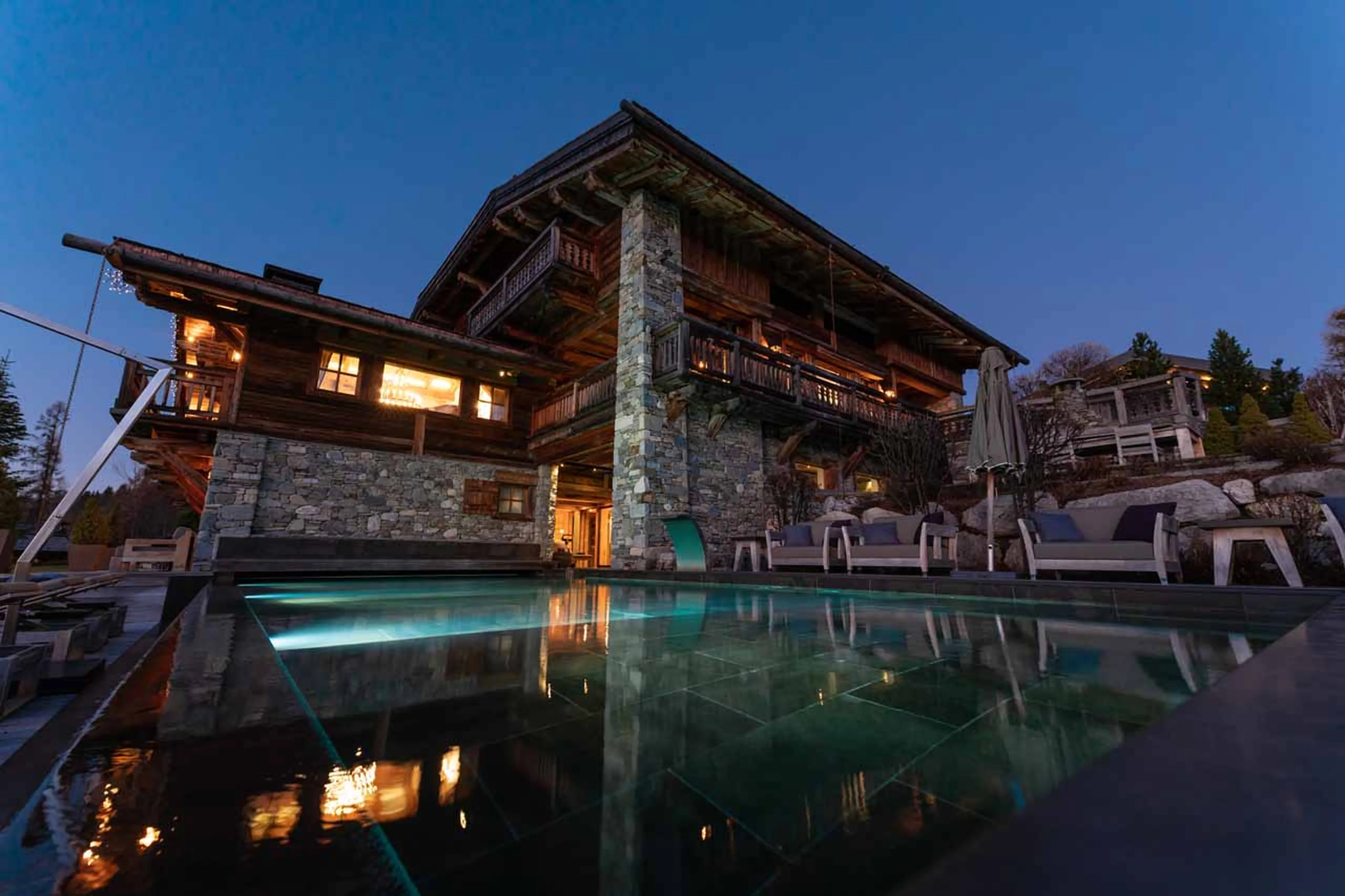 Exterior and pool at Chalet Apicius in Megeve