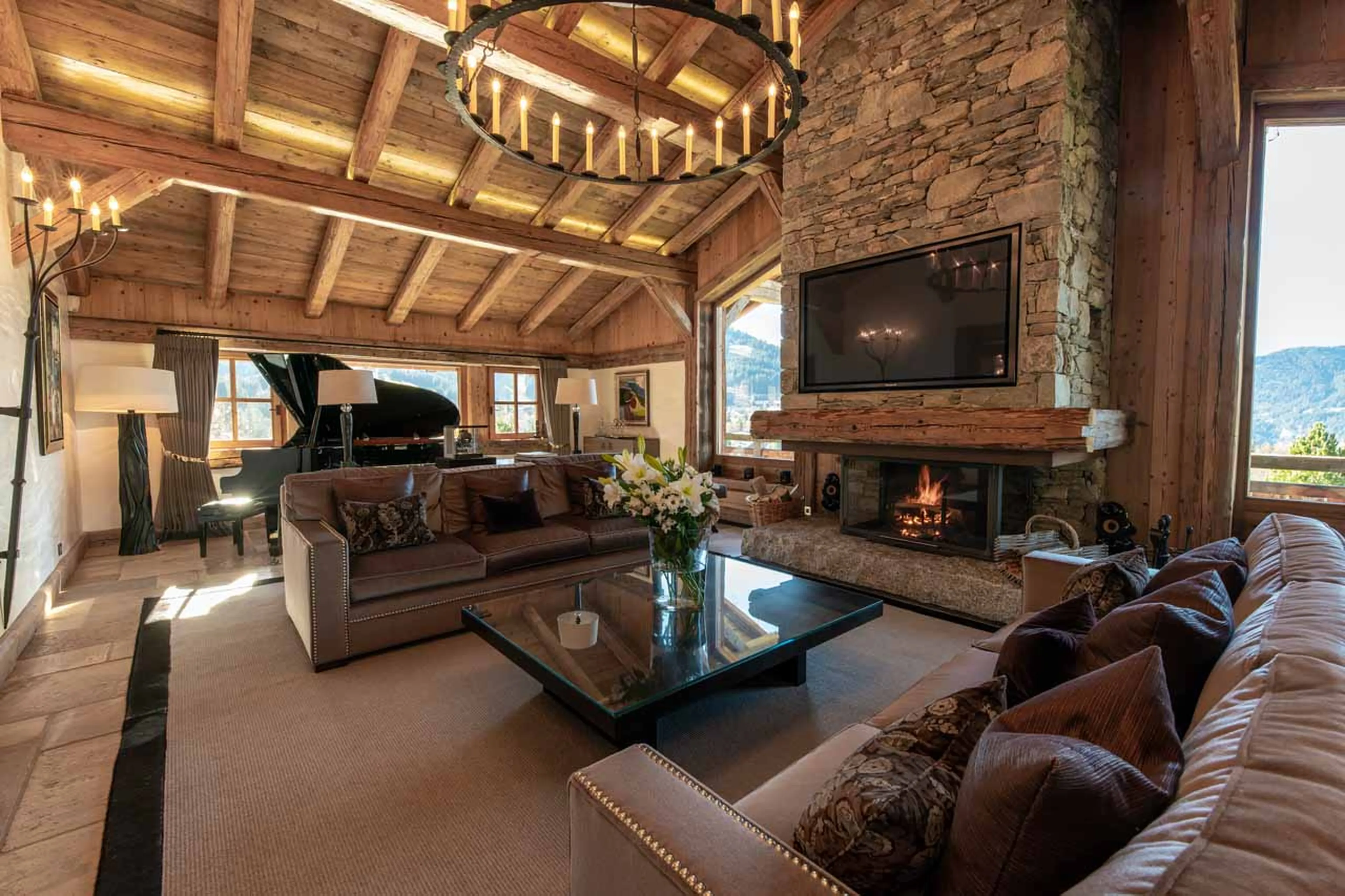 Fireplace at Chalet Apicius in Megeve