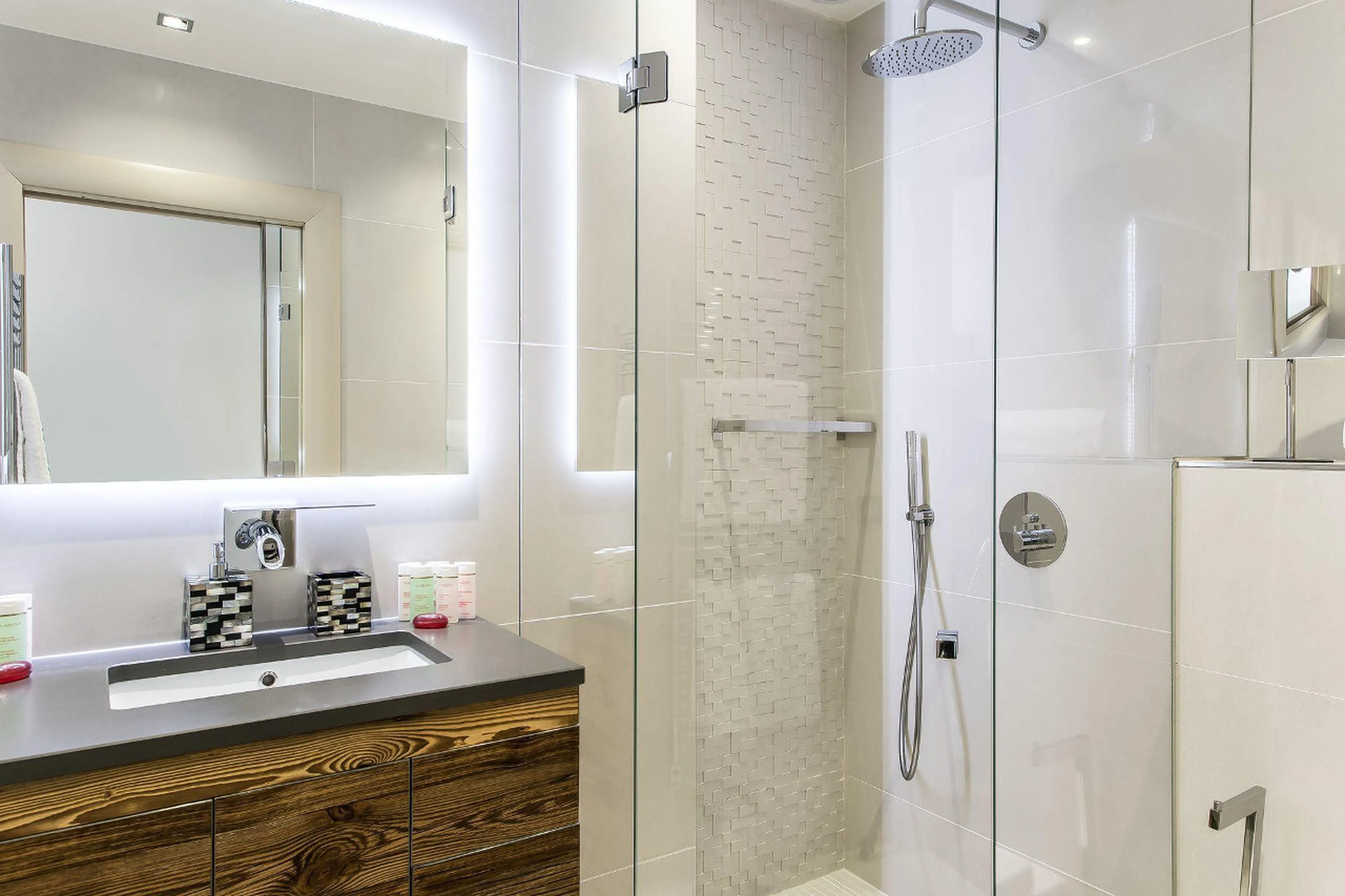 Pristine shower room of double bedroom in Chalet Ararat in Megeve