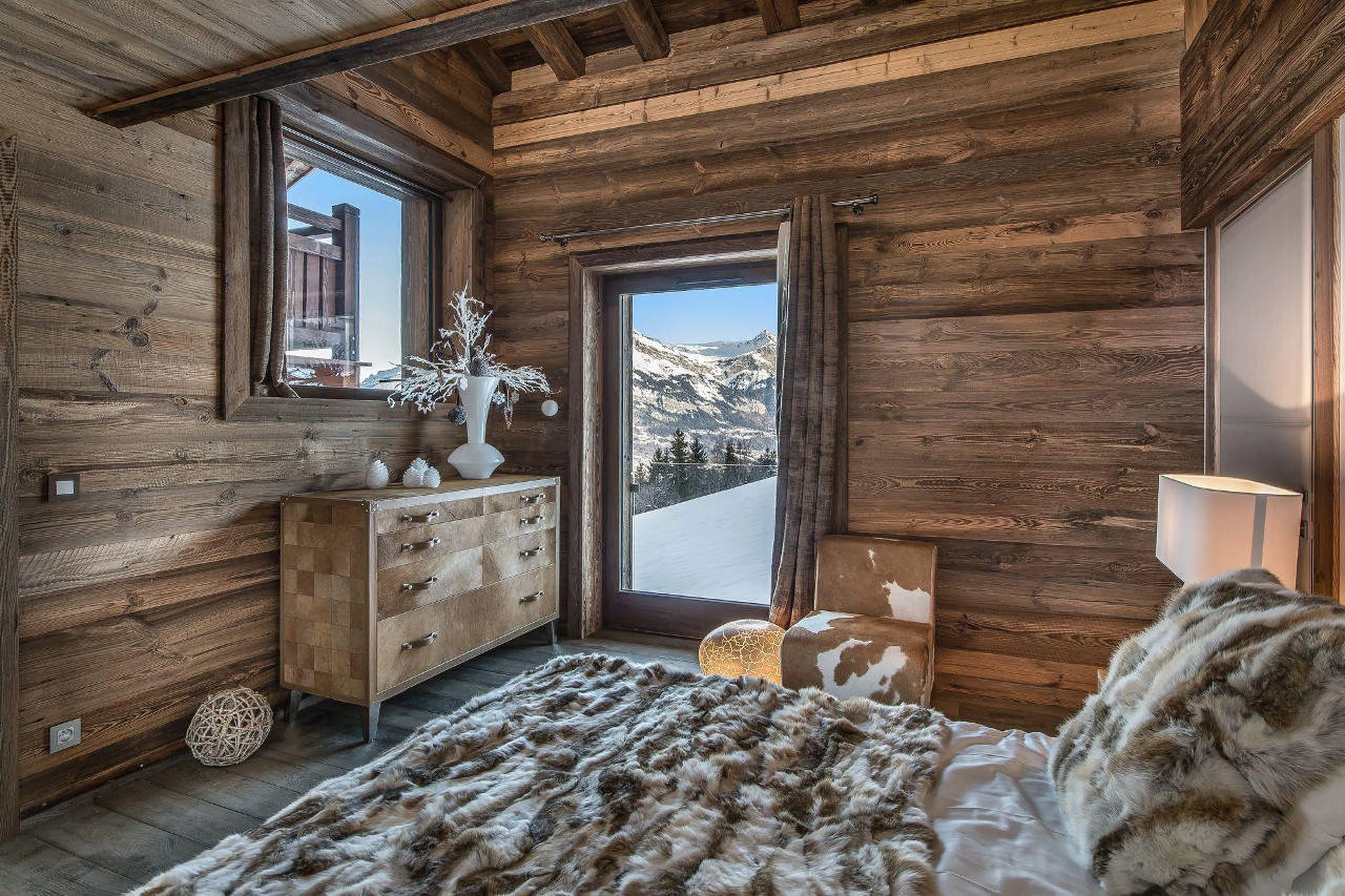 Double bedroom on lower split level of Chalet Ararat in Megeve
