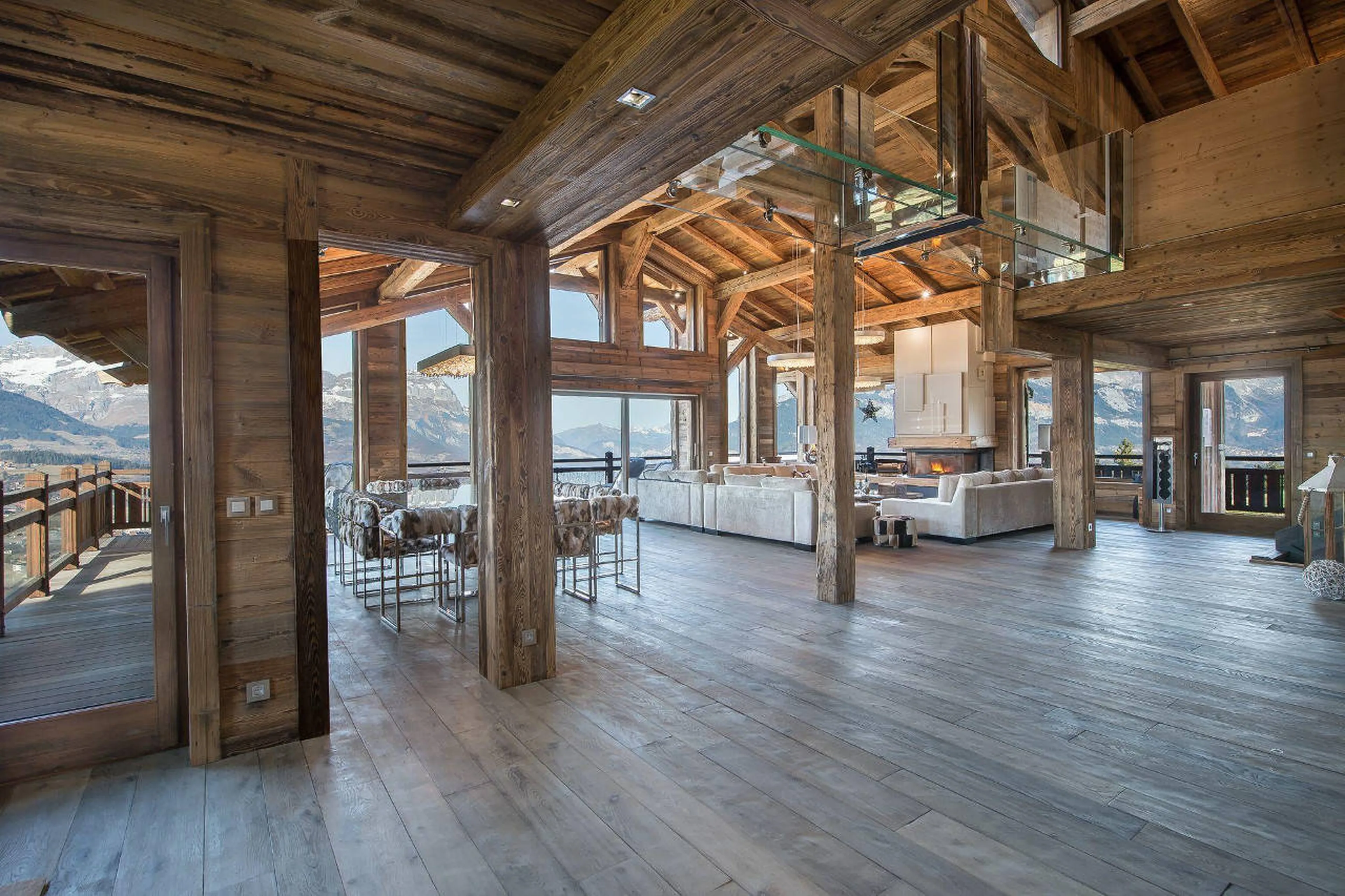 Light-filled open plan living area of Chalet Ararat in Megeve