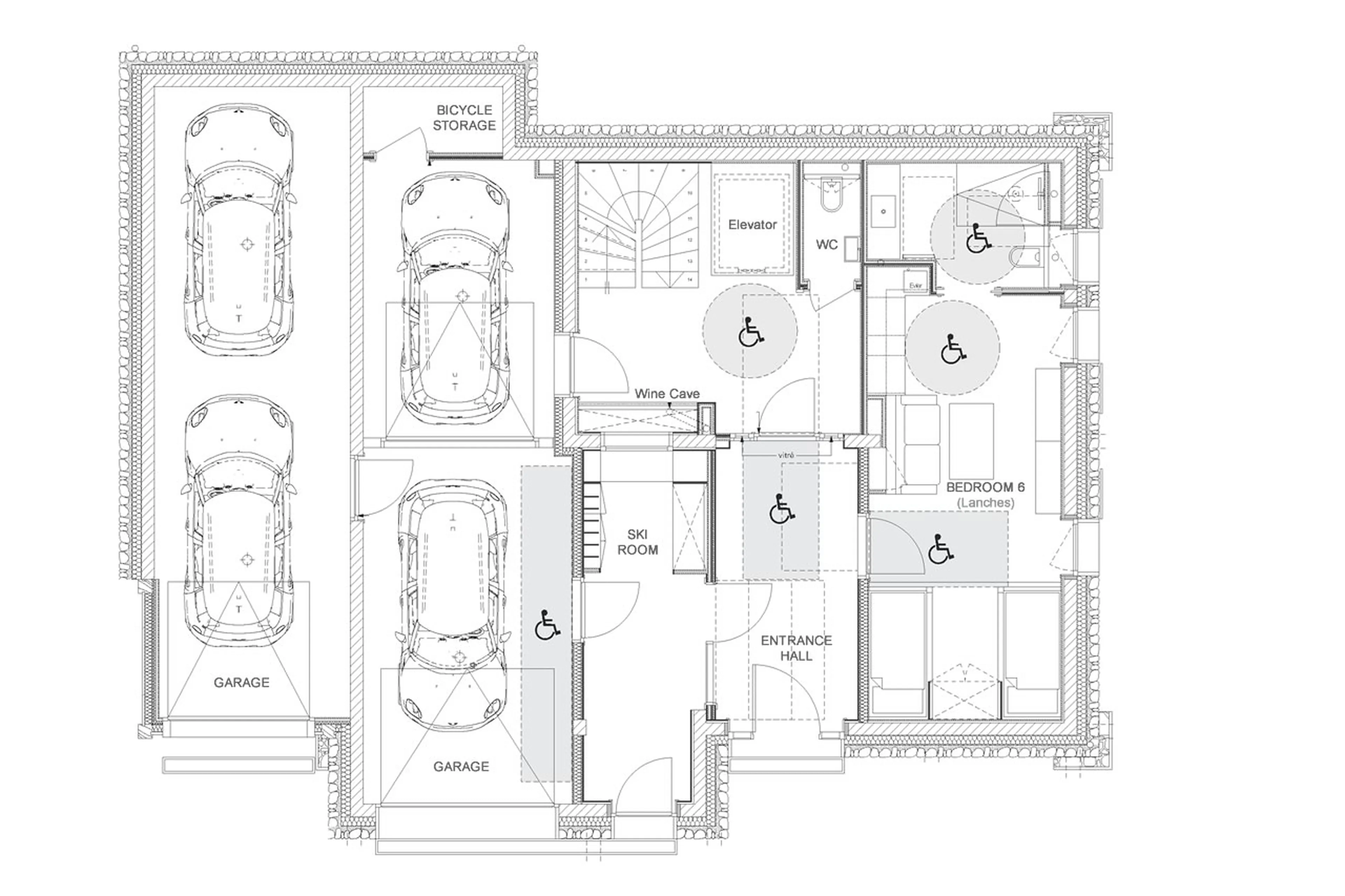 Level 0 floor plan of Chalet Arolla in Tignes