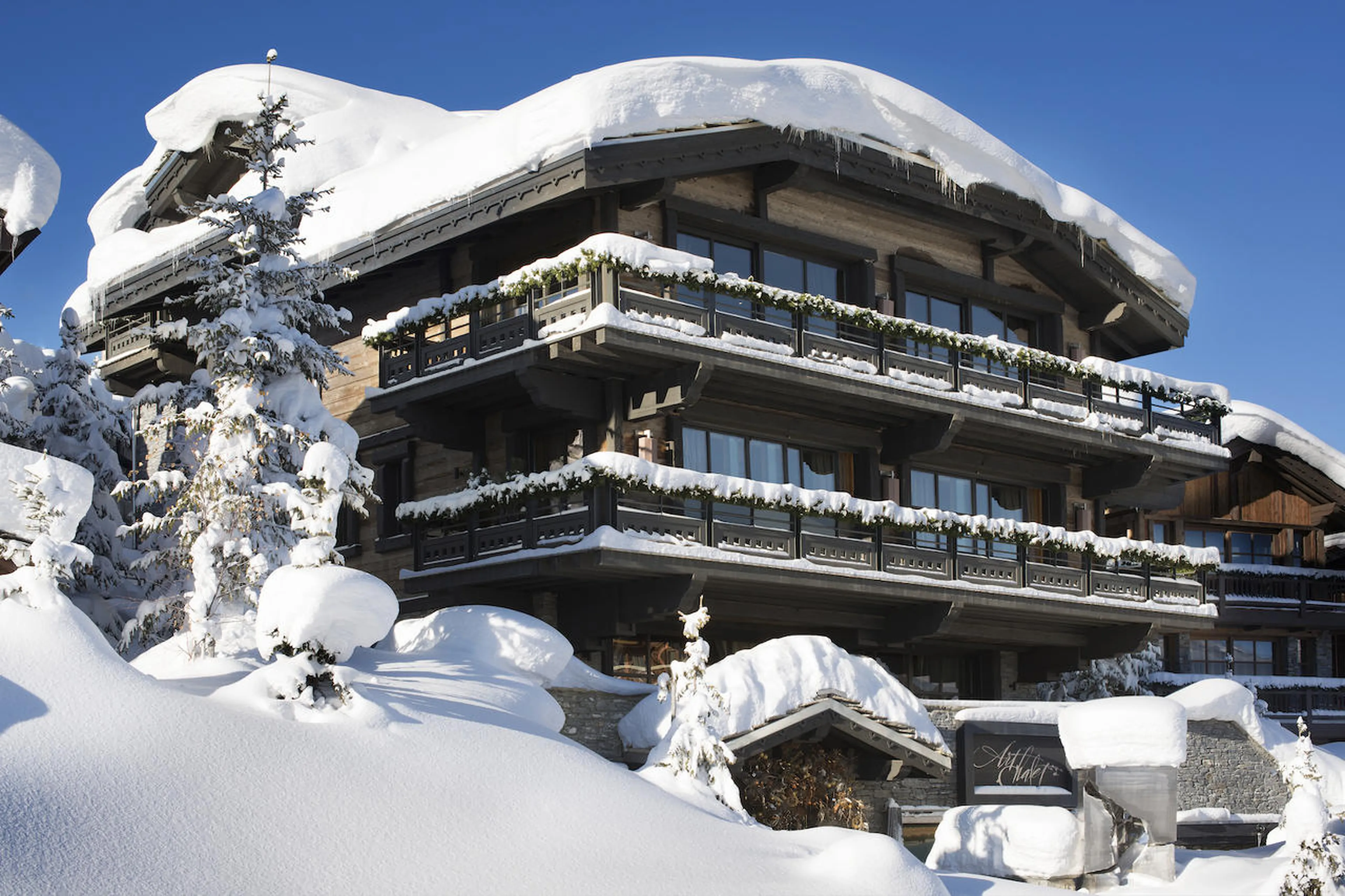 Exterior view of seven level Chalet Art in Courchevel 1850