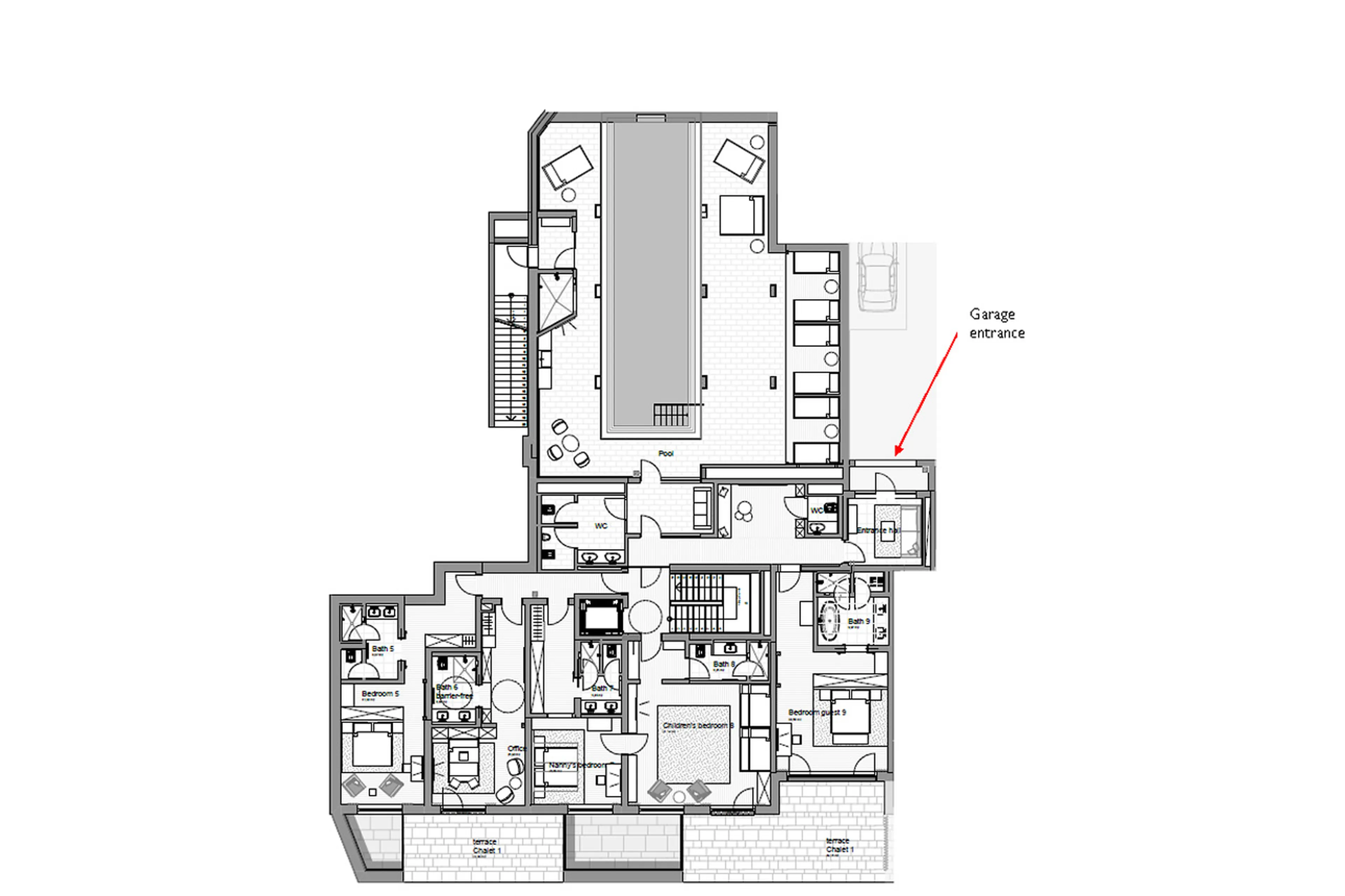 Level 0 floor plan of Chalet Arula 1 in Lech