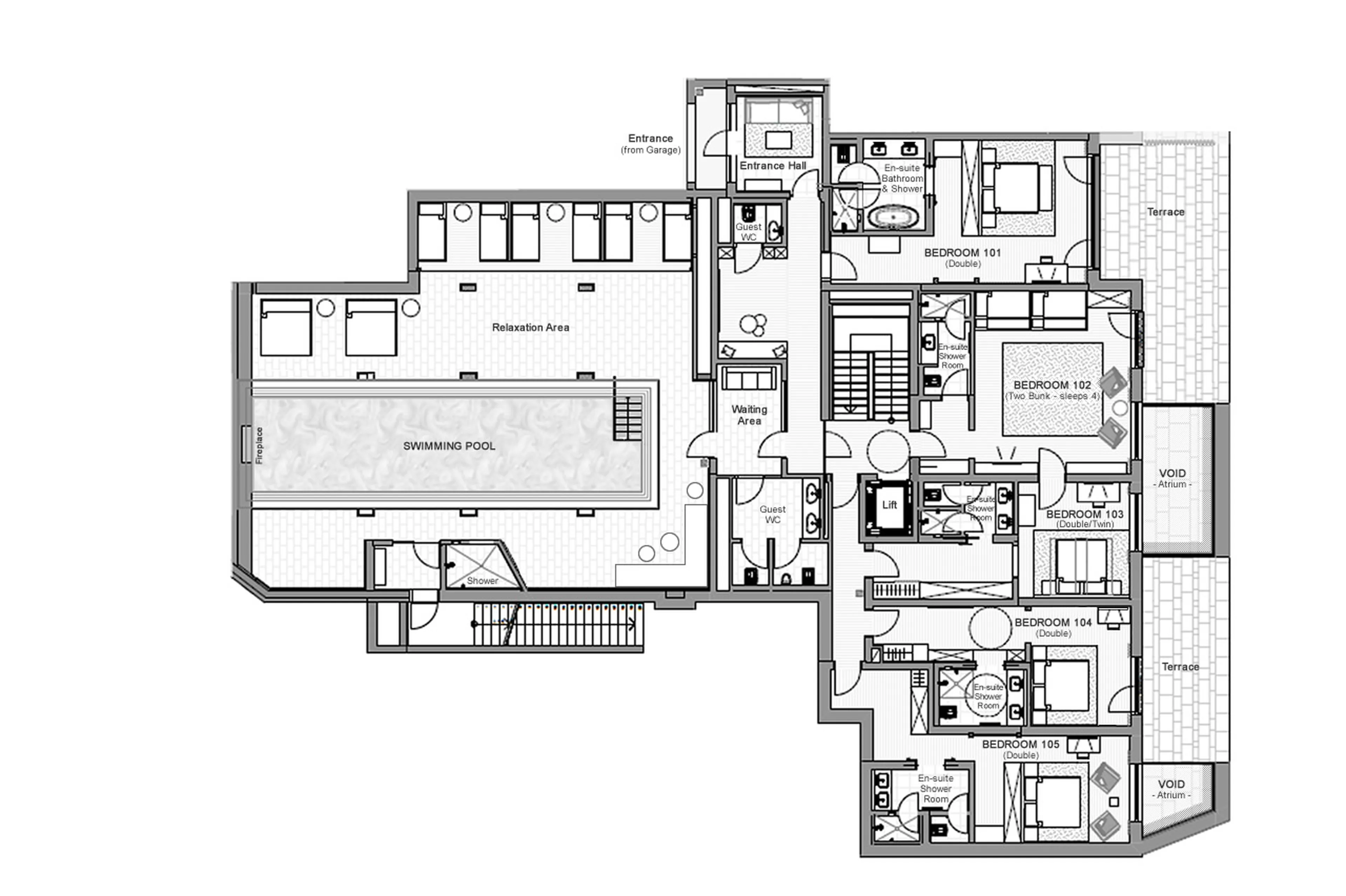 Level -1 floor plan of Chalet Arula 1 in Lech