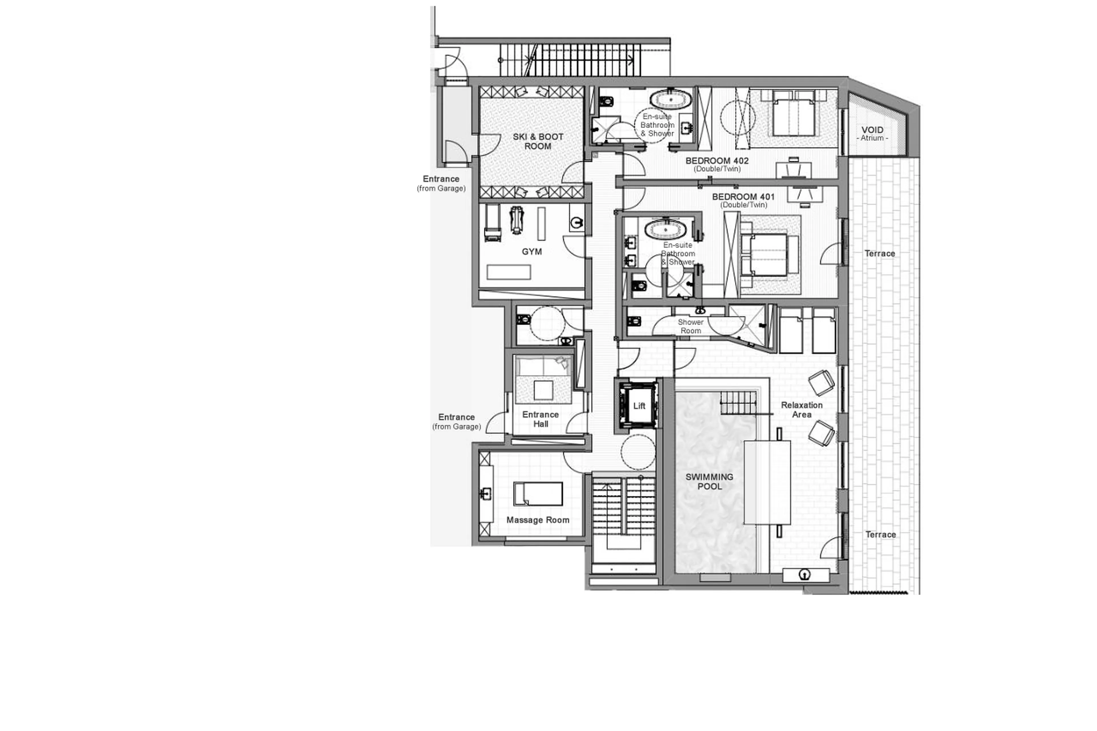 Level -1 floor plan at Chalet Arula 2 in Lech
