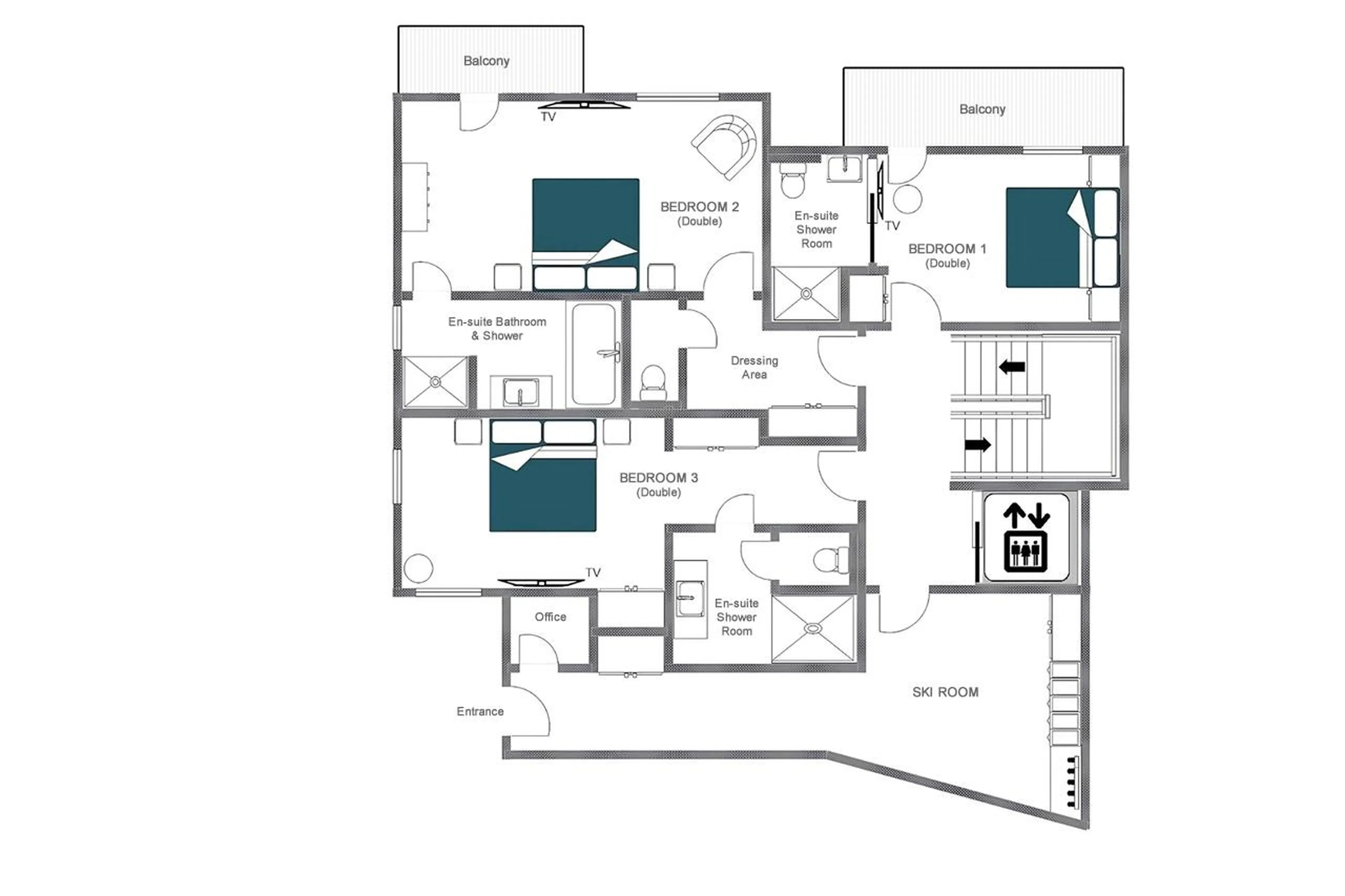 Level 1 floor plan of Chalet Ascensions in Courchevel 1650
