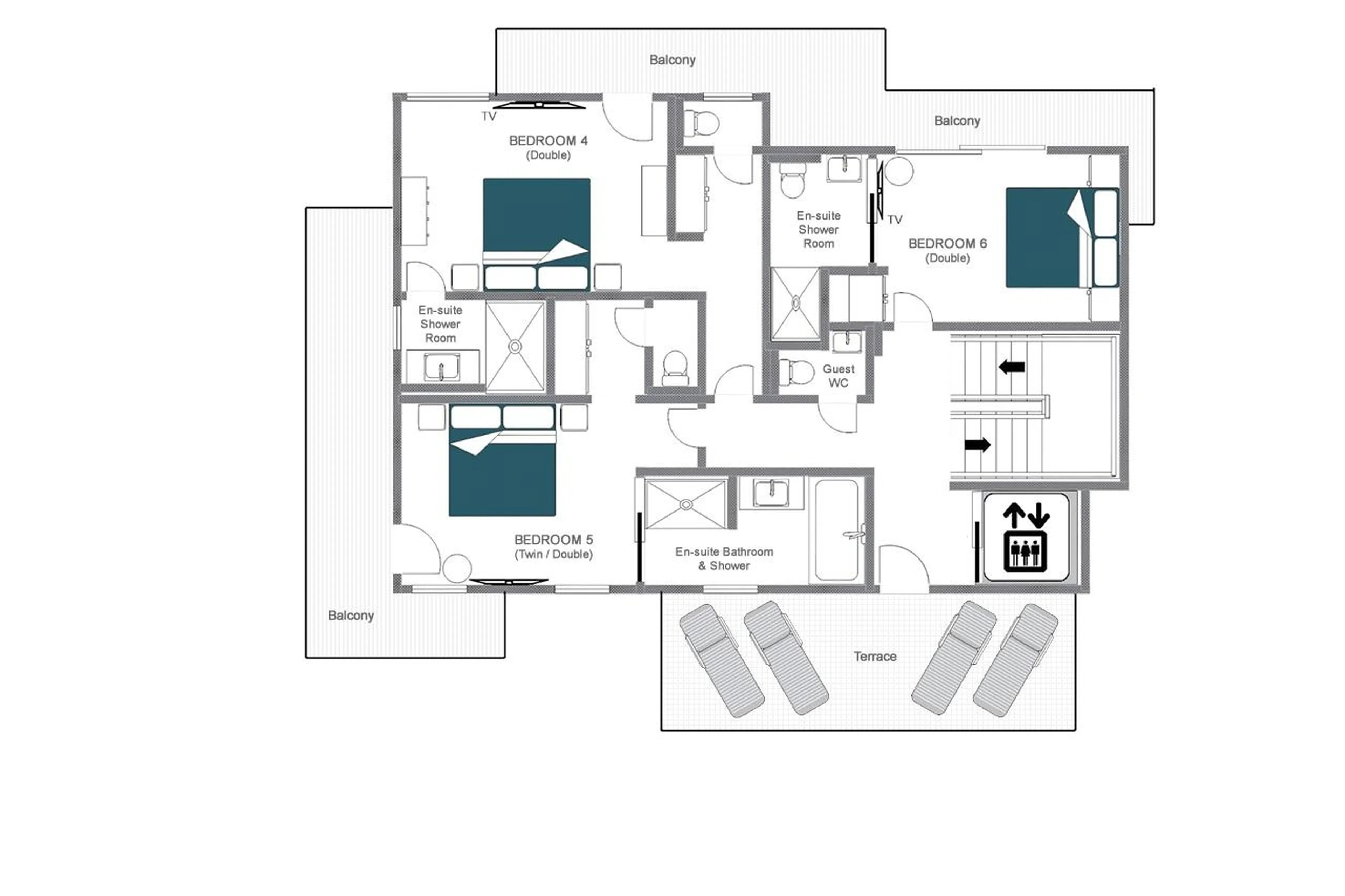 Level 2 floor plan of Chalet Ascensions in Courchevel 1650