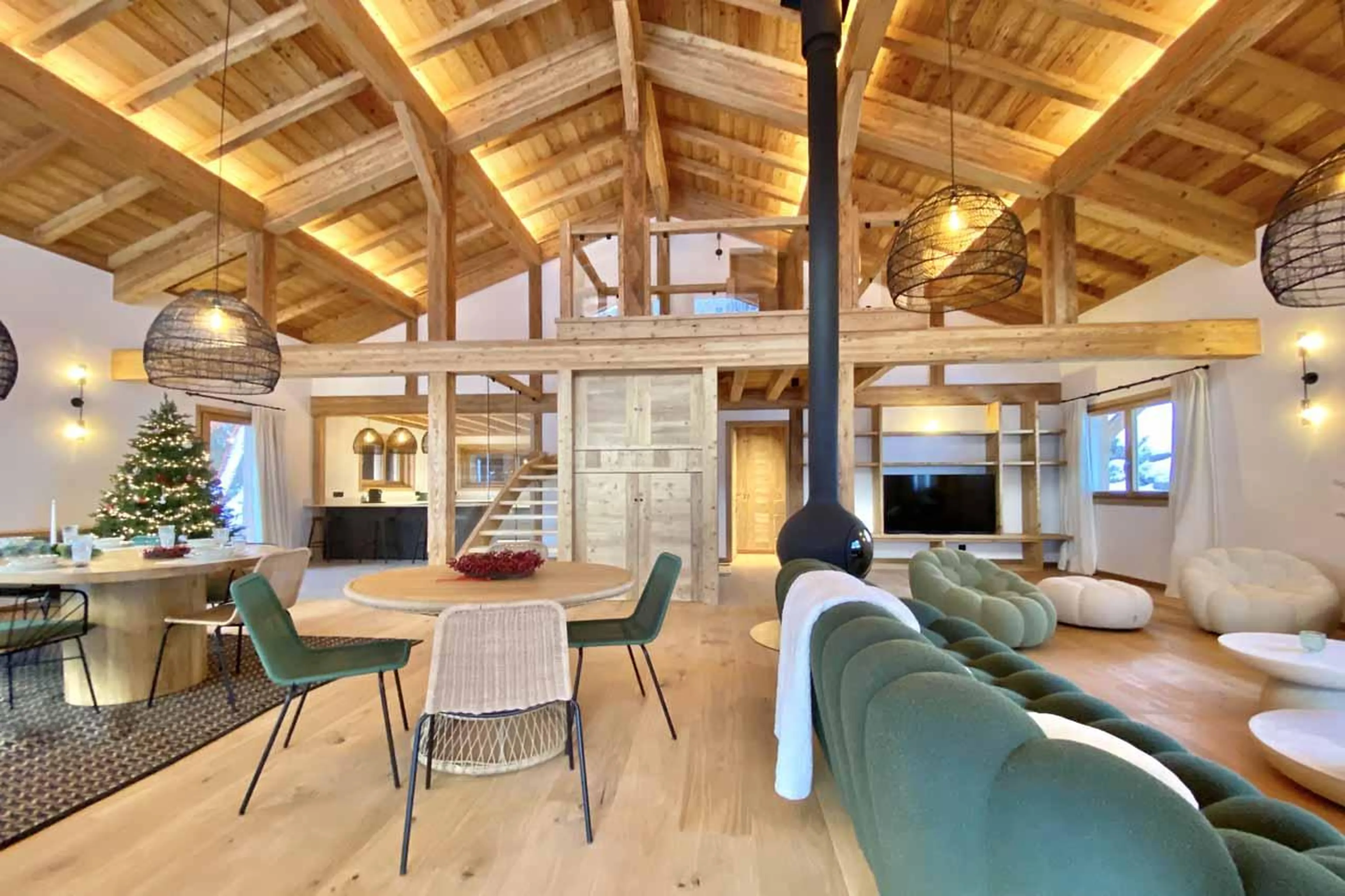 Open-plan living area in Chalet Asgard, Morzine