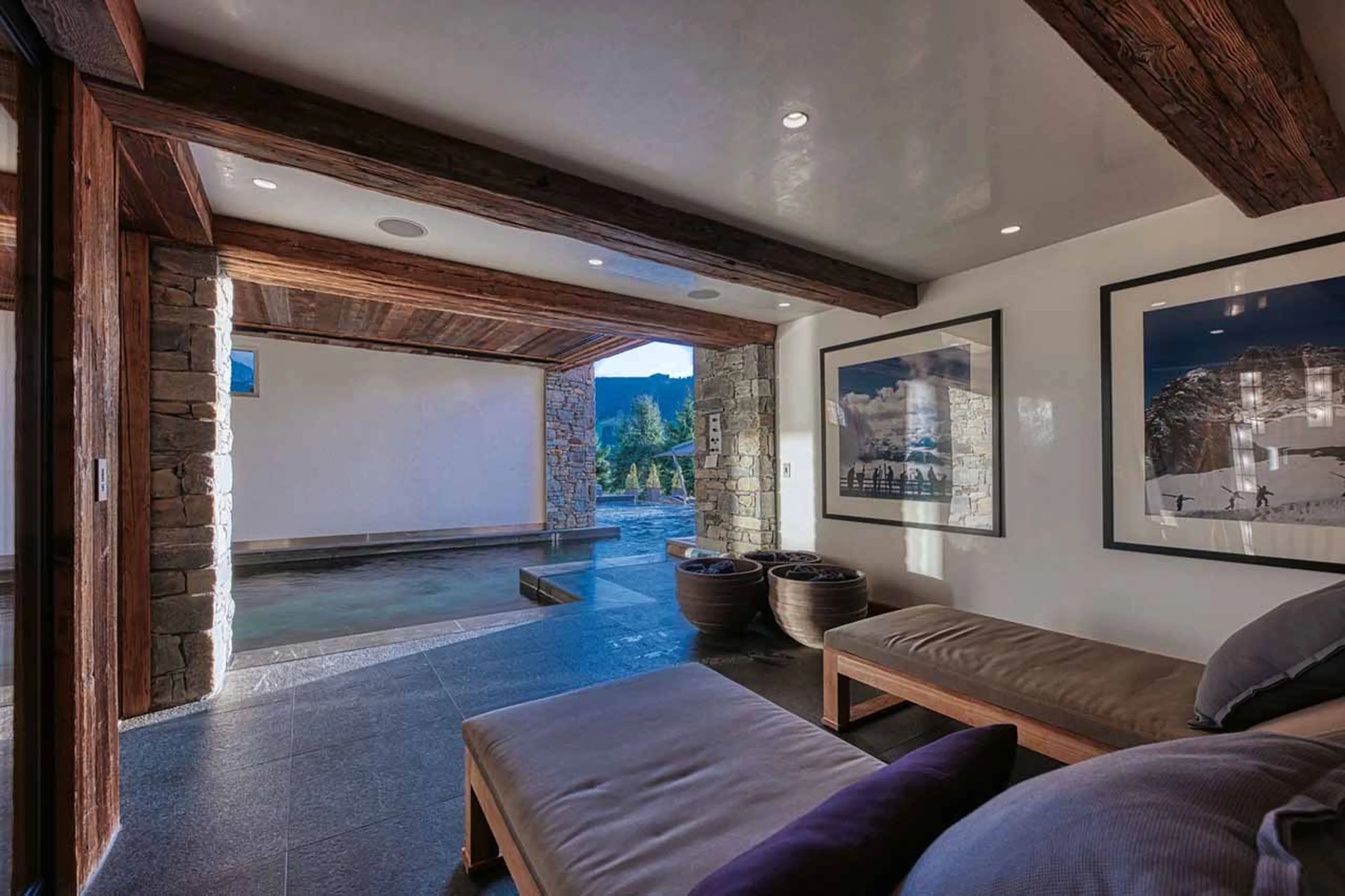 Indoor/outdoor pool at Chalet Aspen in Megeve