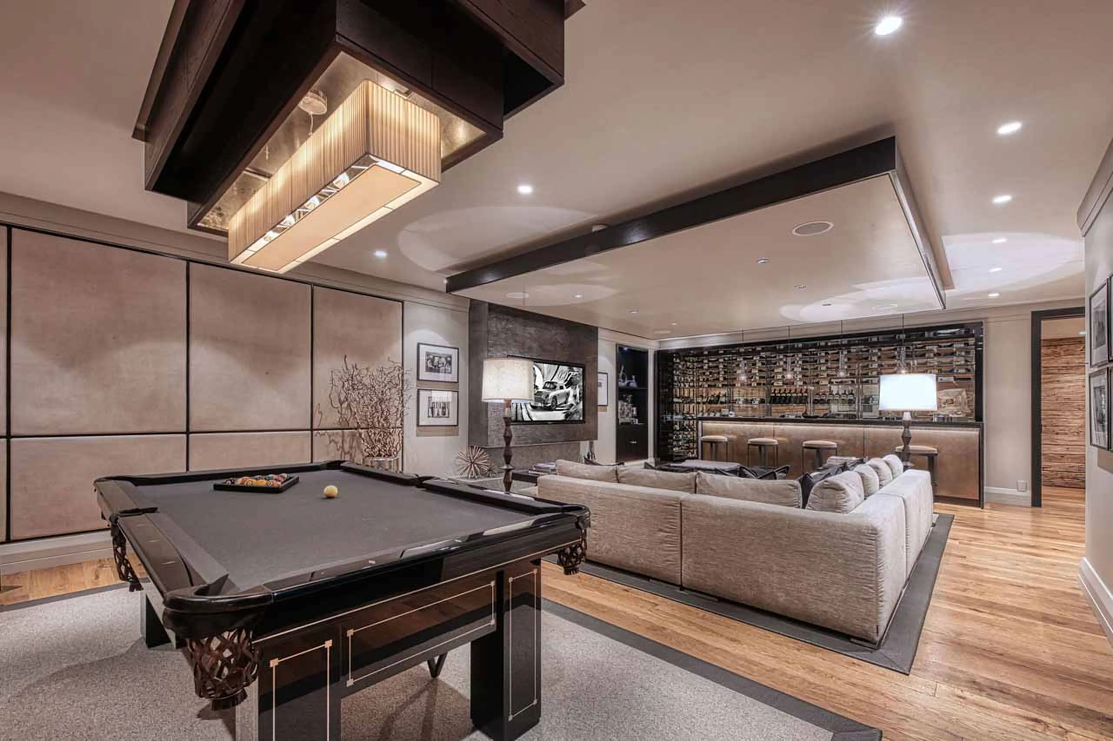 Pool table in entertainment room at Chalet Aspen in Megeve