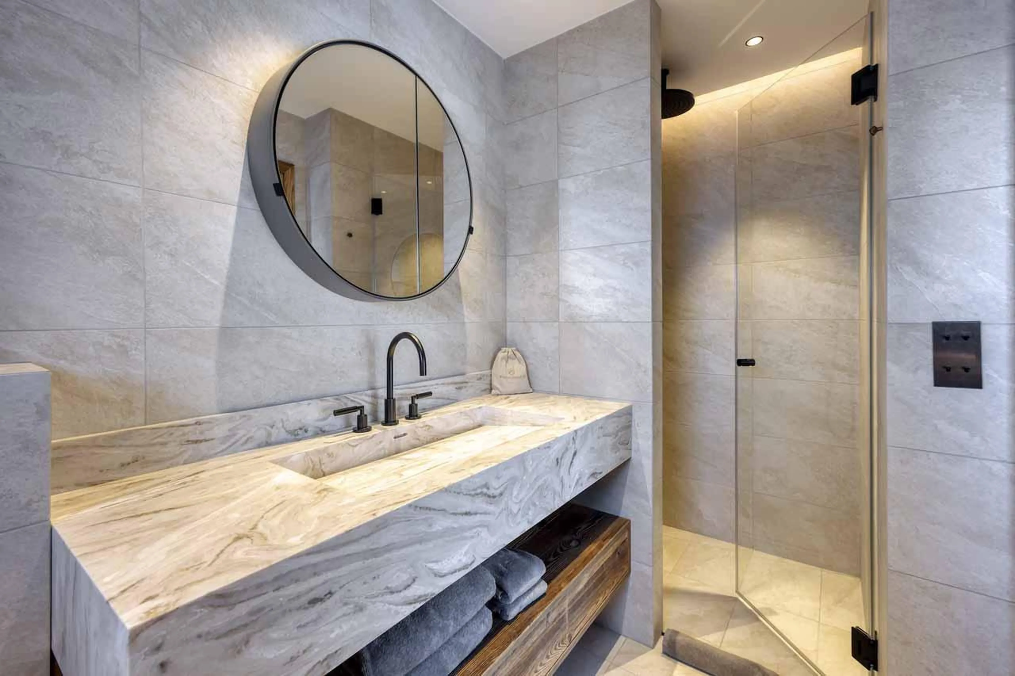 En-suite shower room in Chalet Aspen, Megeve