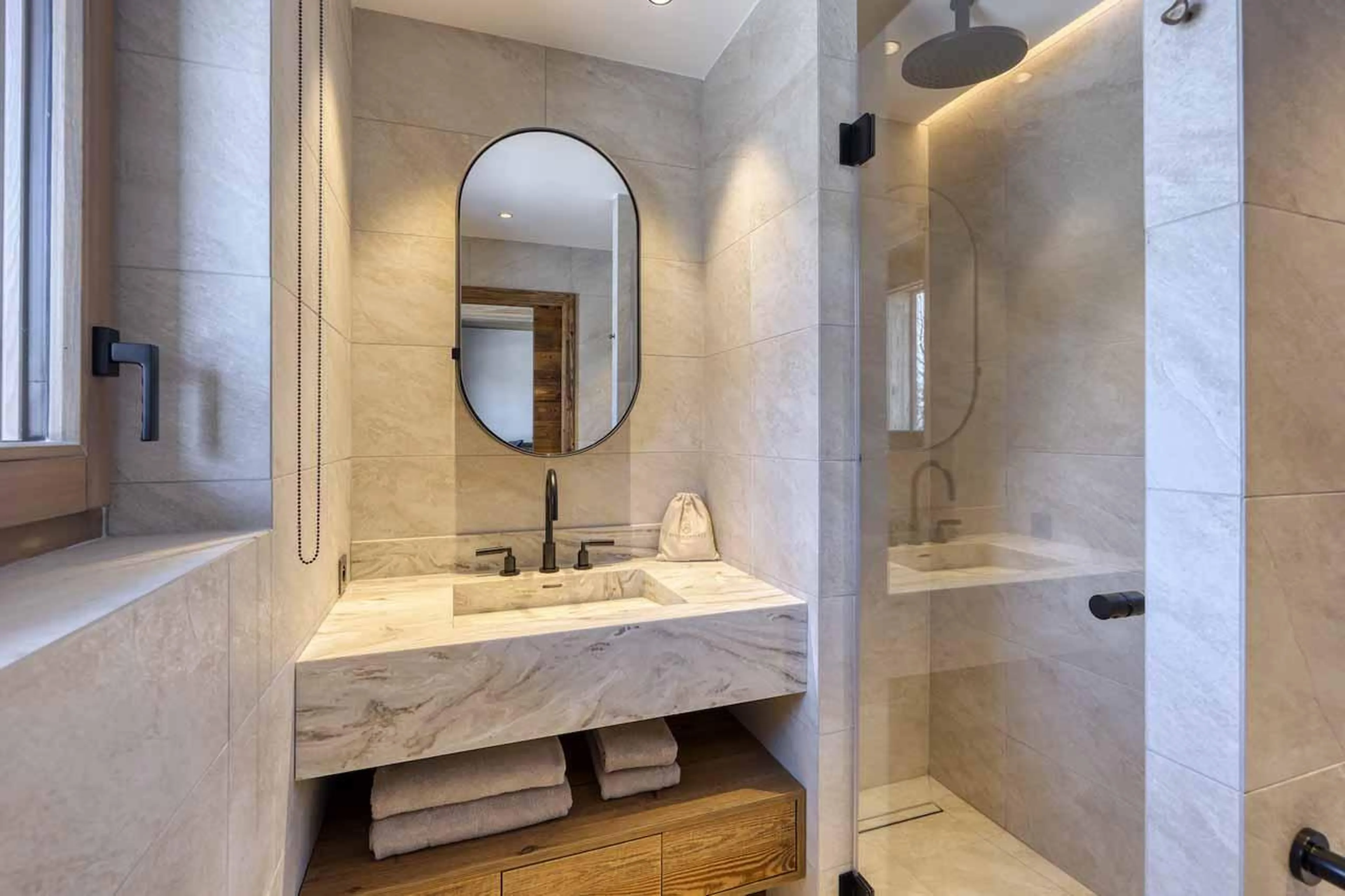 En-suite shower room in Chalet Aspen, Megeve
