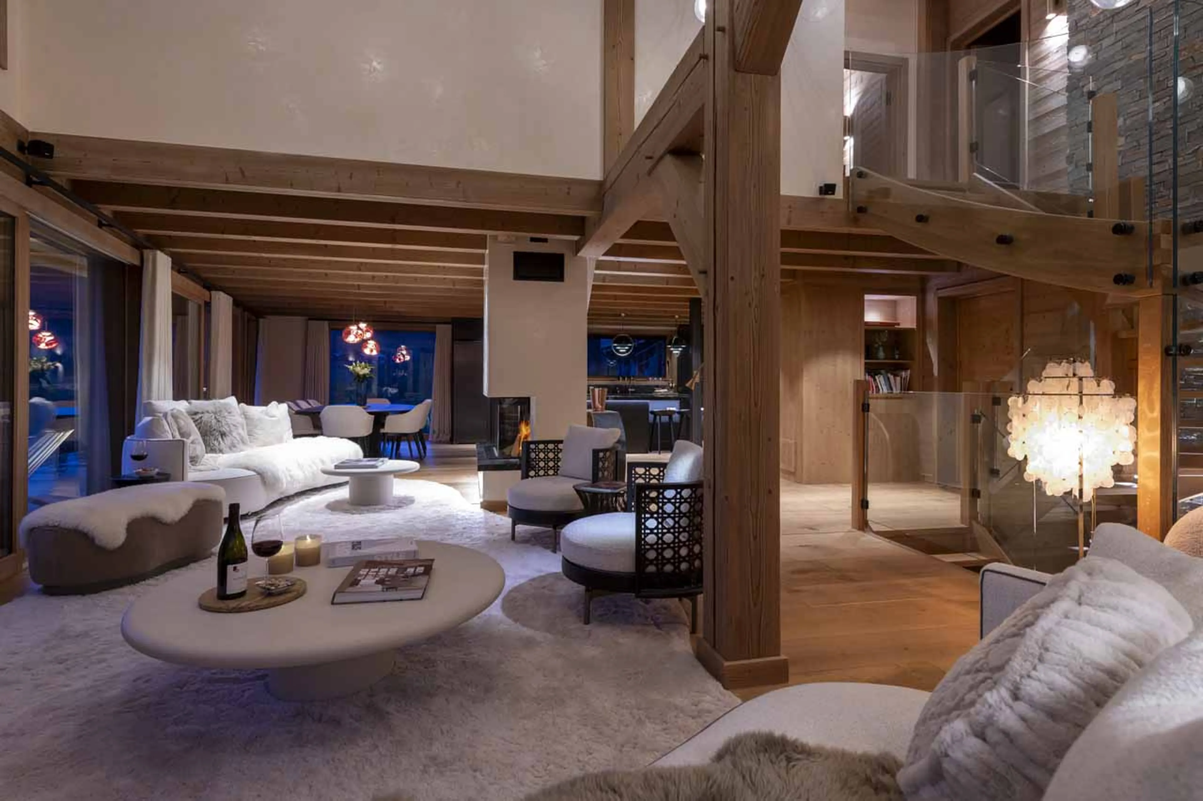 Living area overview at Chalet Avalon in Les Gets