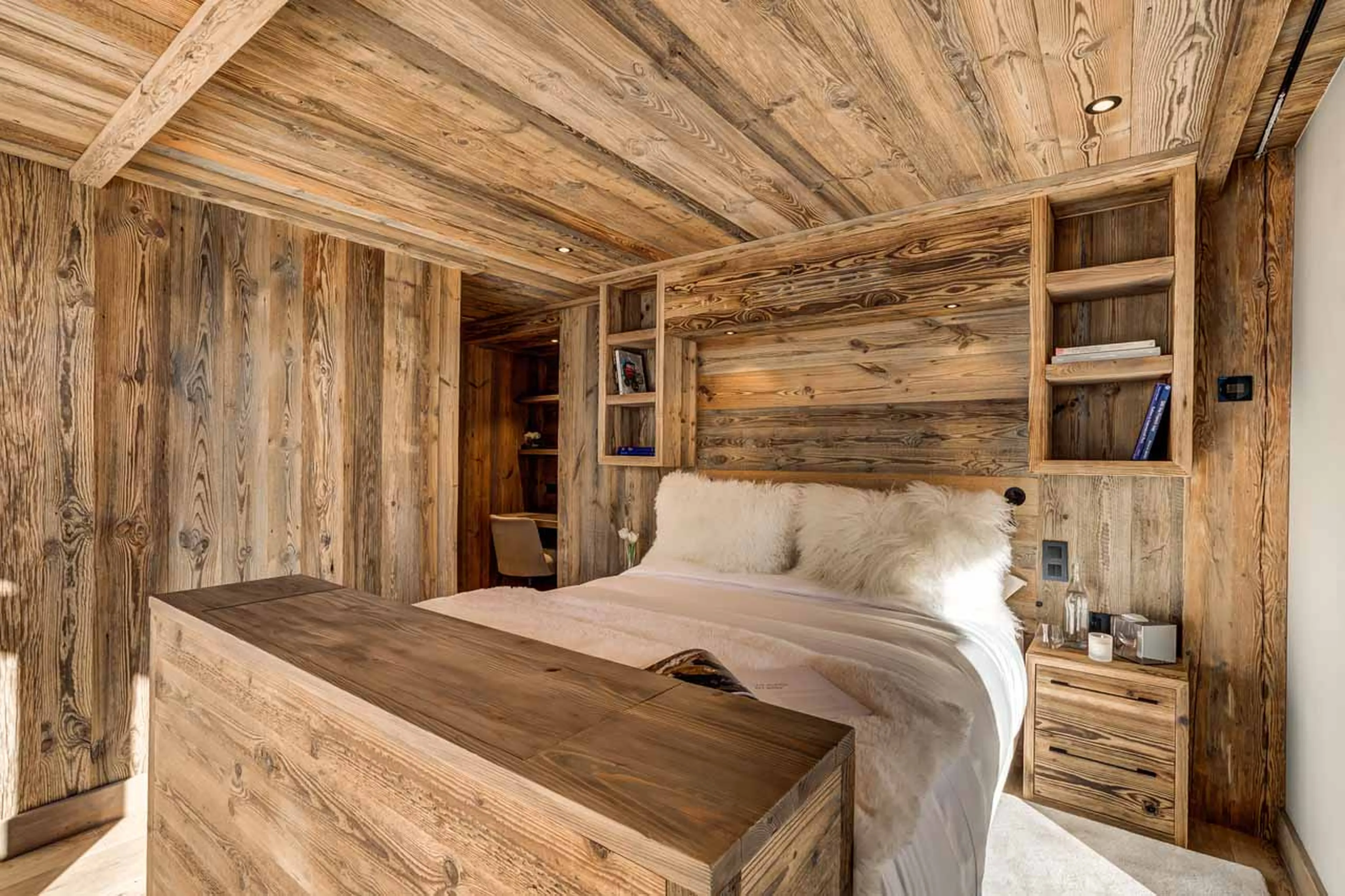 The TV pops up in bedroom two at Chalet Azurite in Chamonix