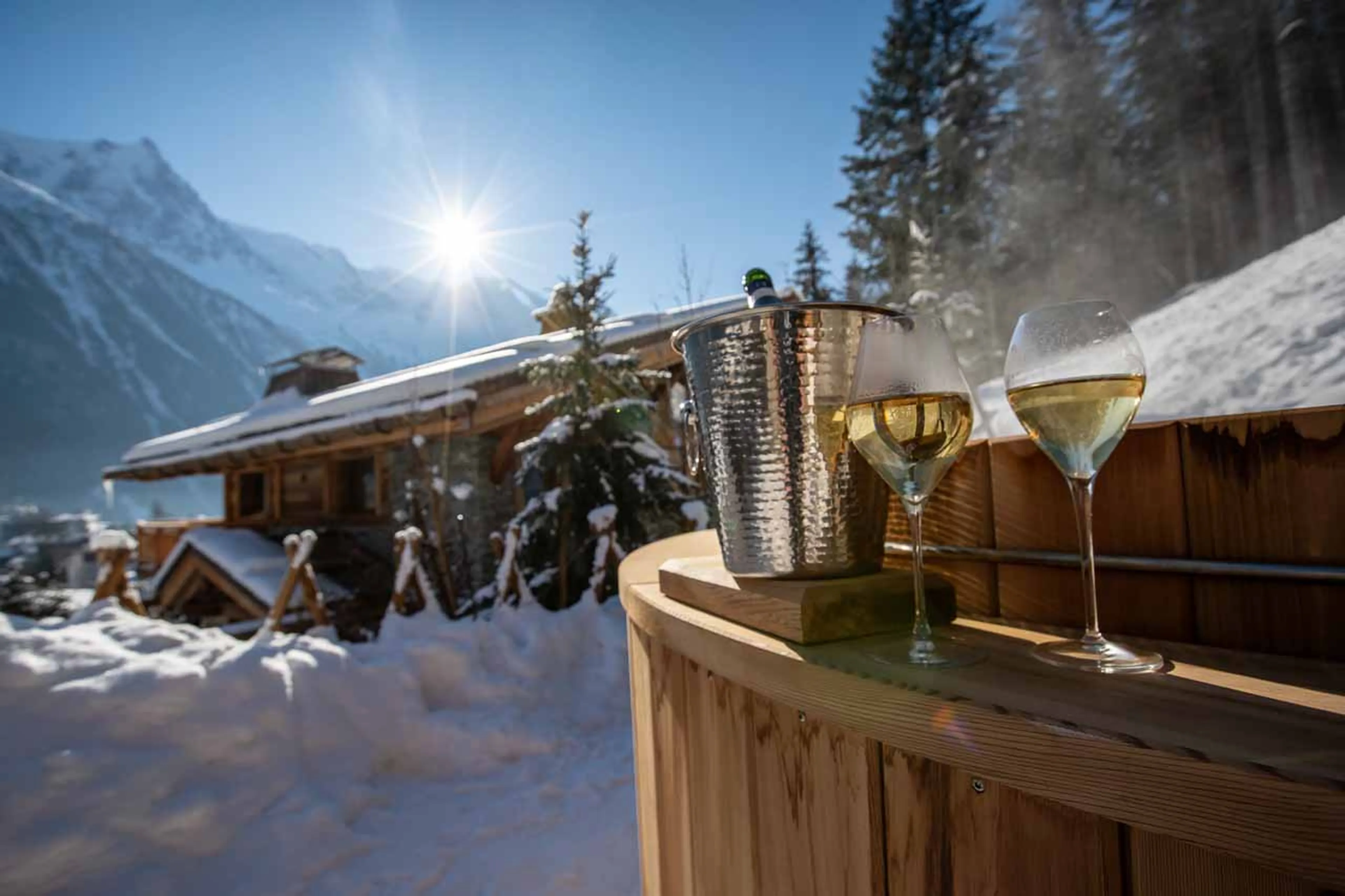 Wine and hot tub at Chalet Azurite in Chamonix