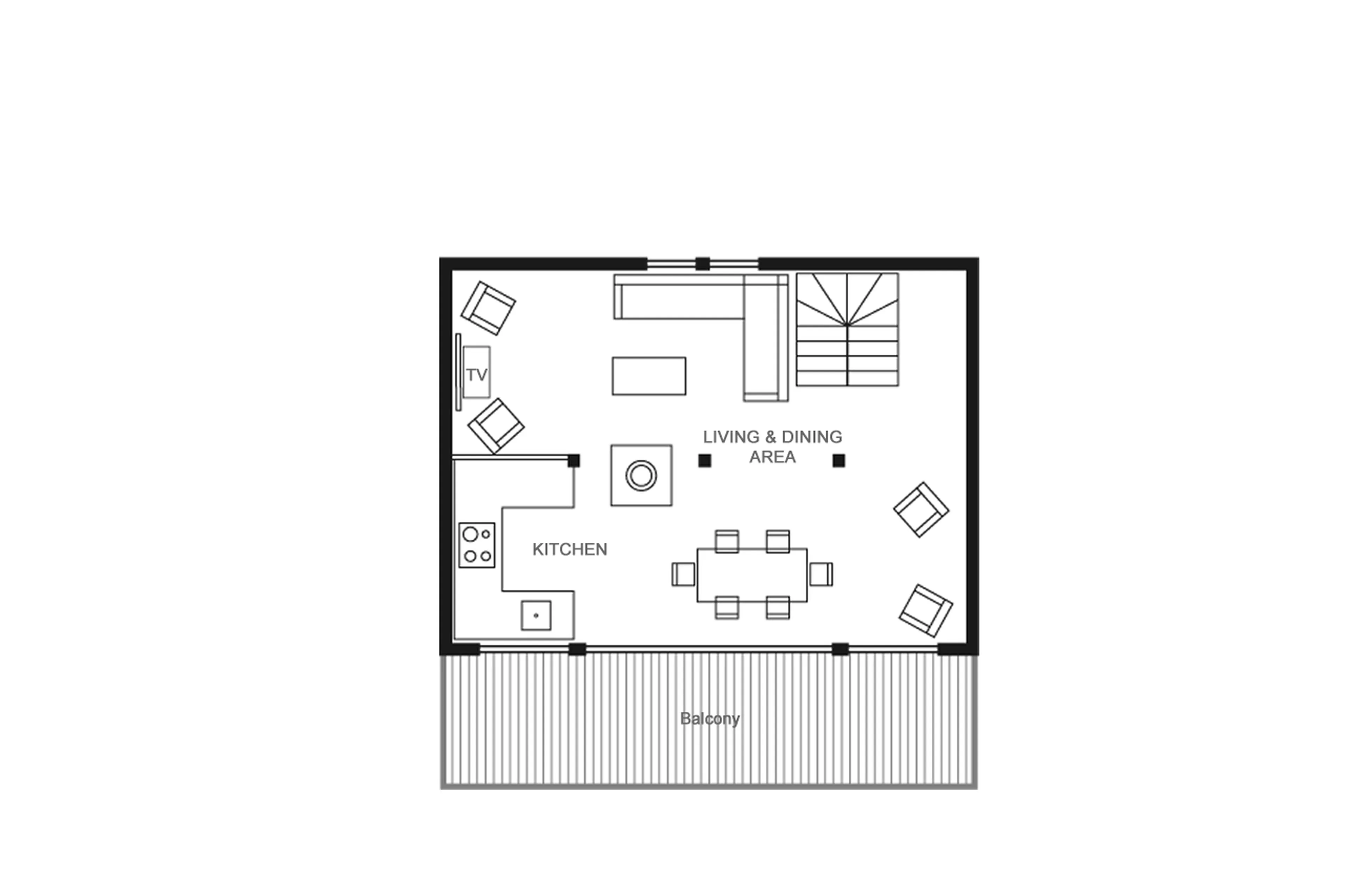 Level 1 floor plan of Chalet Baby Bear in Chamonix