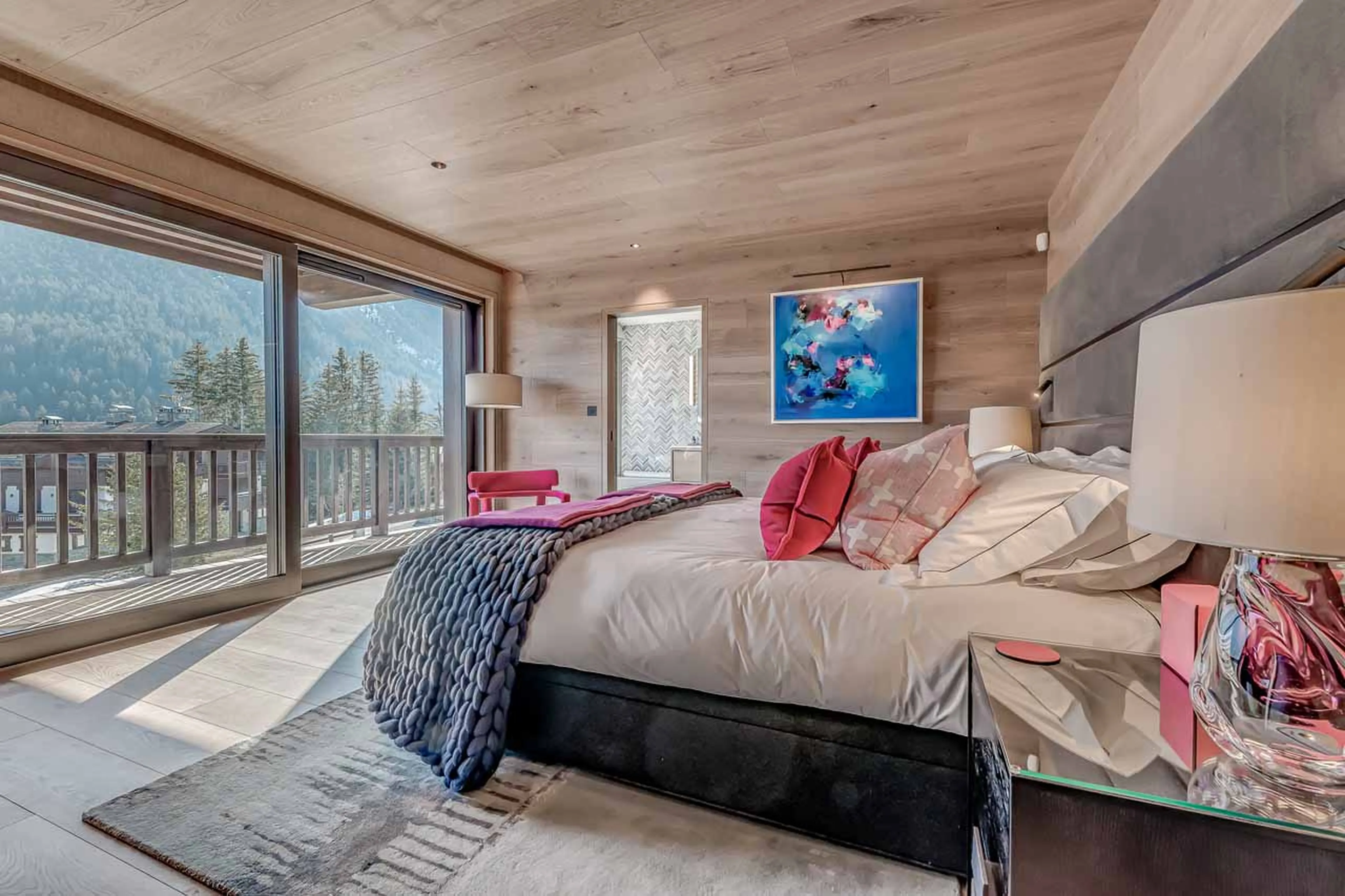 Balcony access from bedroom two at Chalet Bacchus in Courchevel 1650