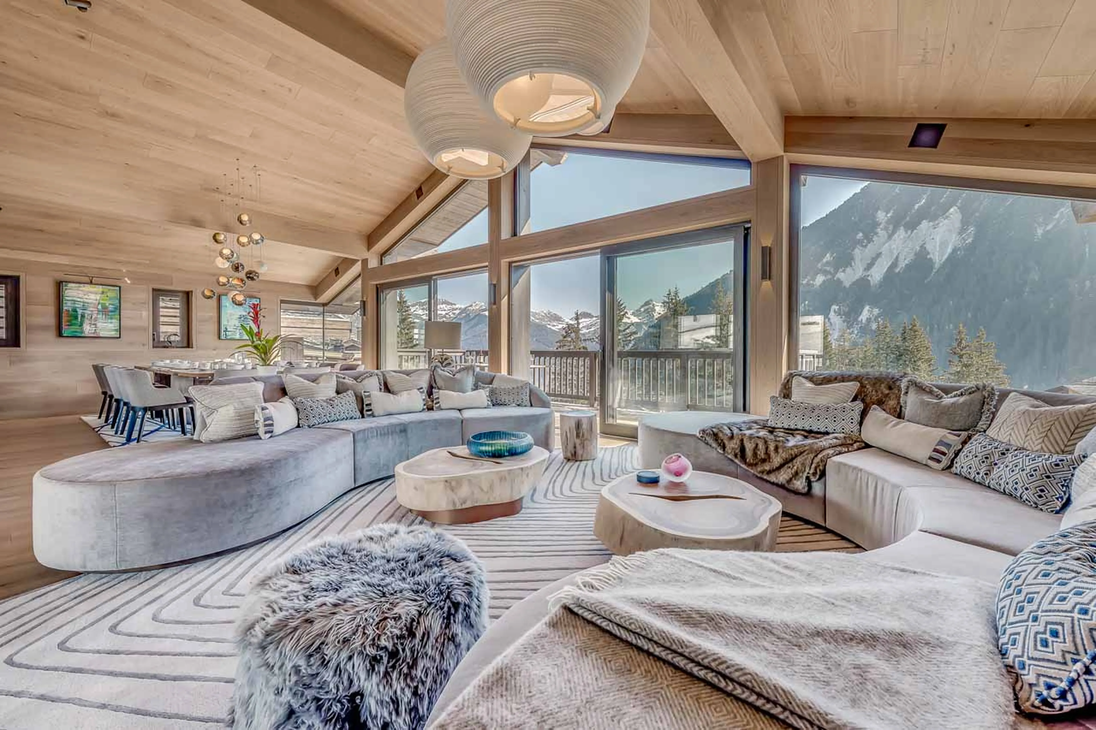 Double-height living area at Chalet Bacchus in Courchevel 1650