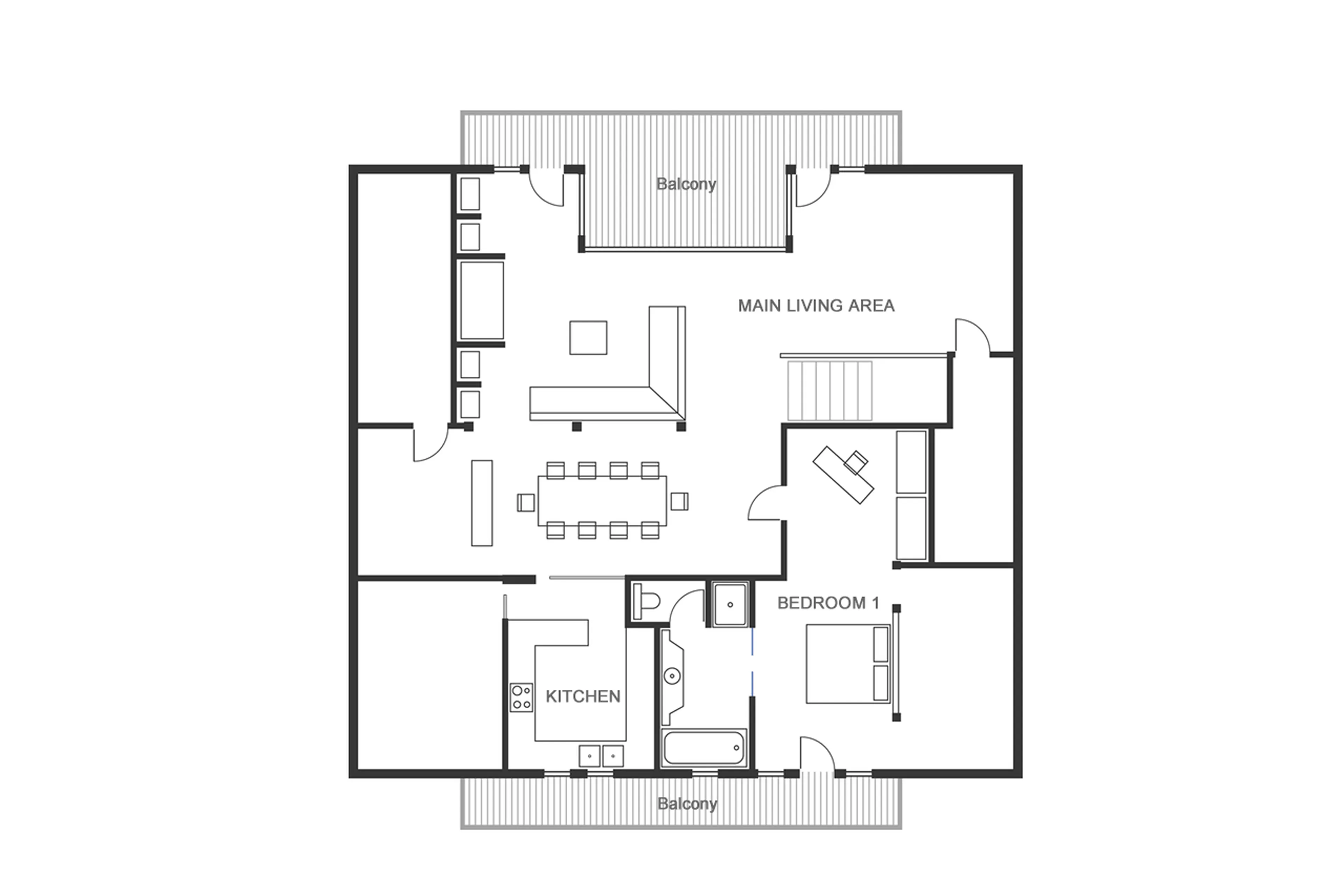 Level 1 floor plan of Chalet Baloo in Chamonix