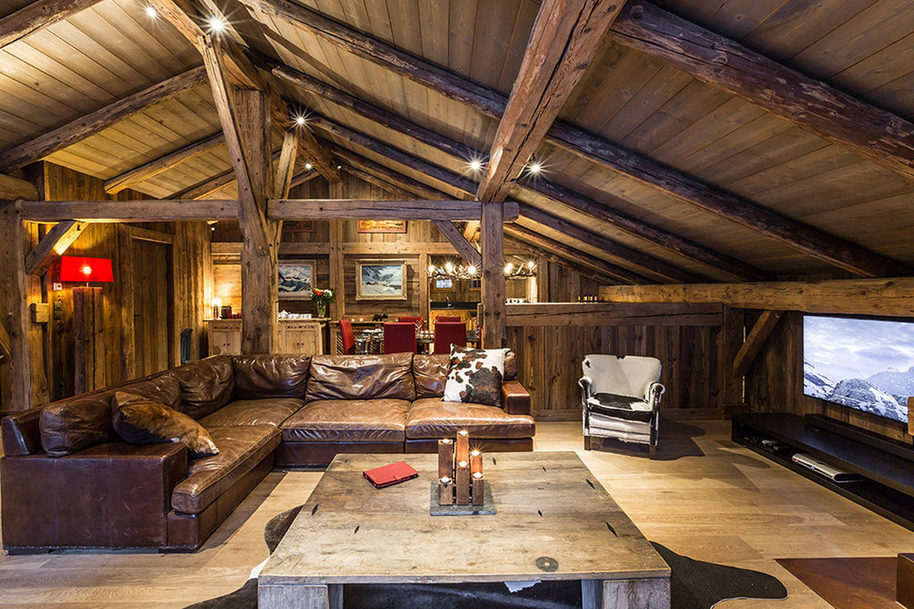 Comfortable sofas in living area of Chalet Baloo in Chamonix
