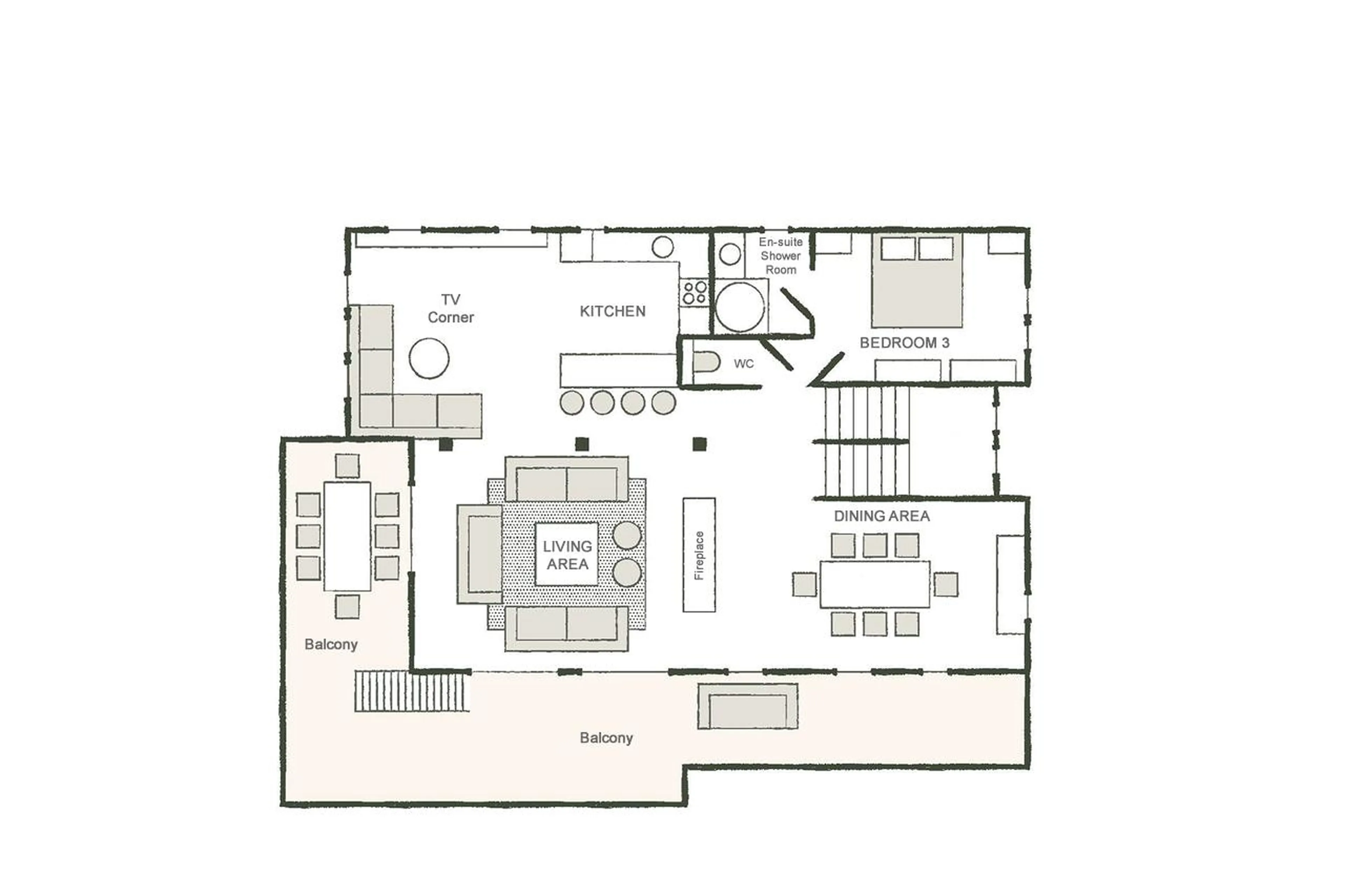 Level 1 floor plan of Chalet Baltus in Megeve