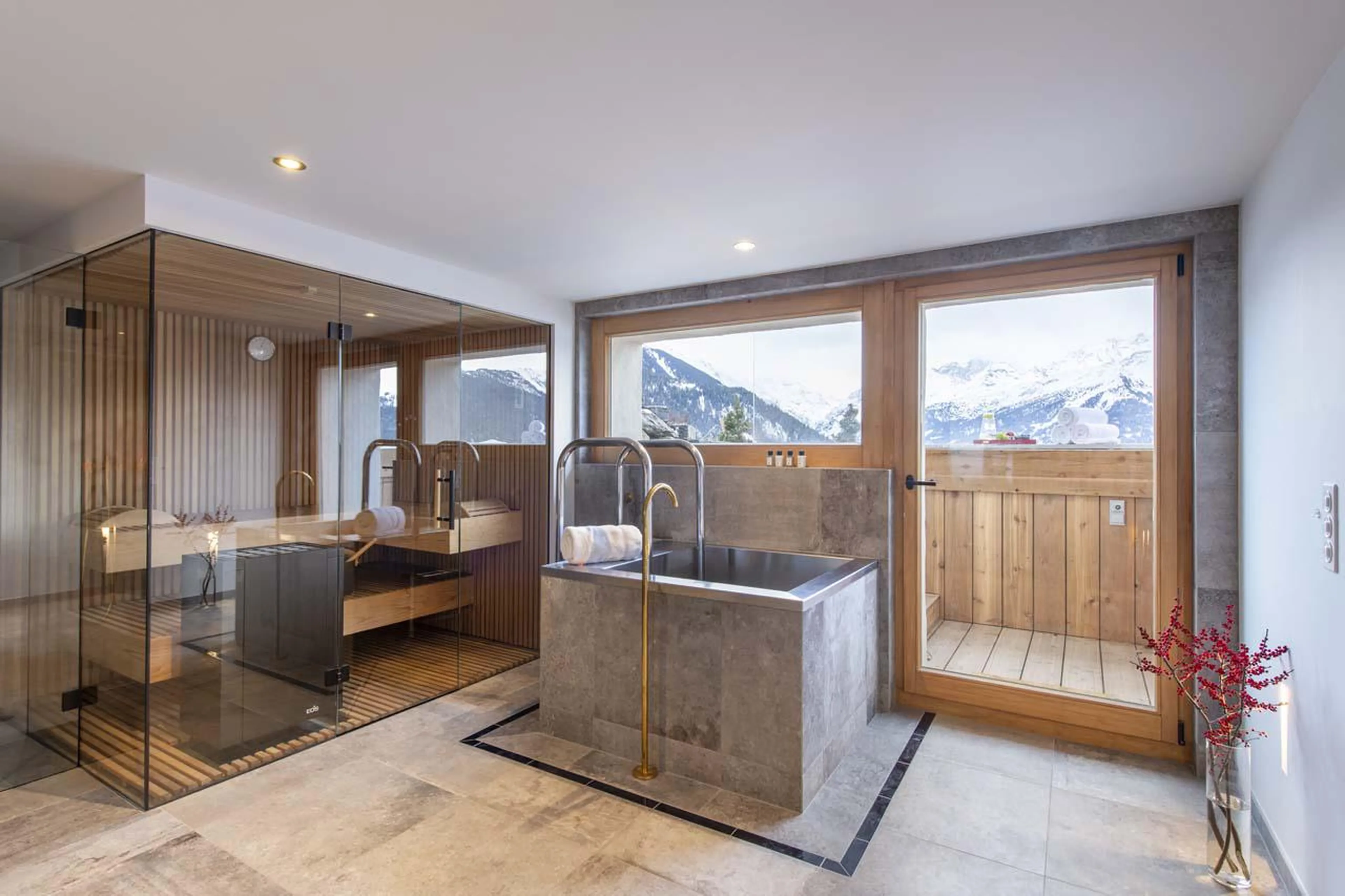 Spa with south-facing balcony at Chalet Bavaria in Verbier