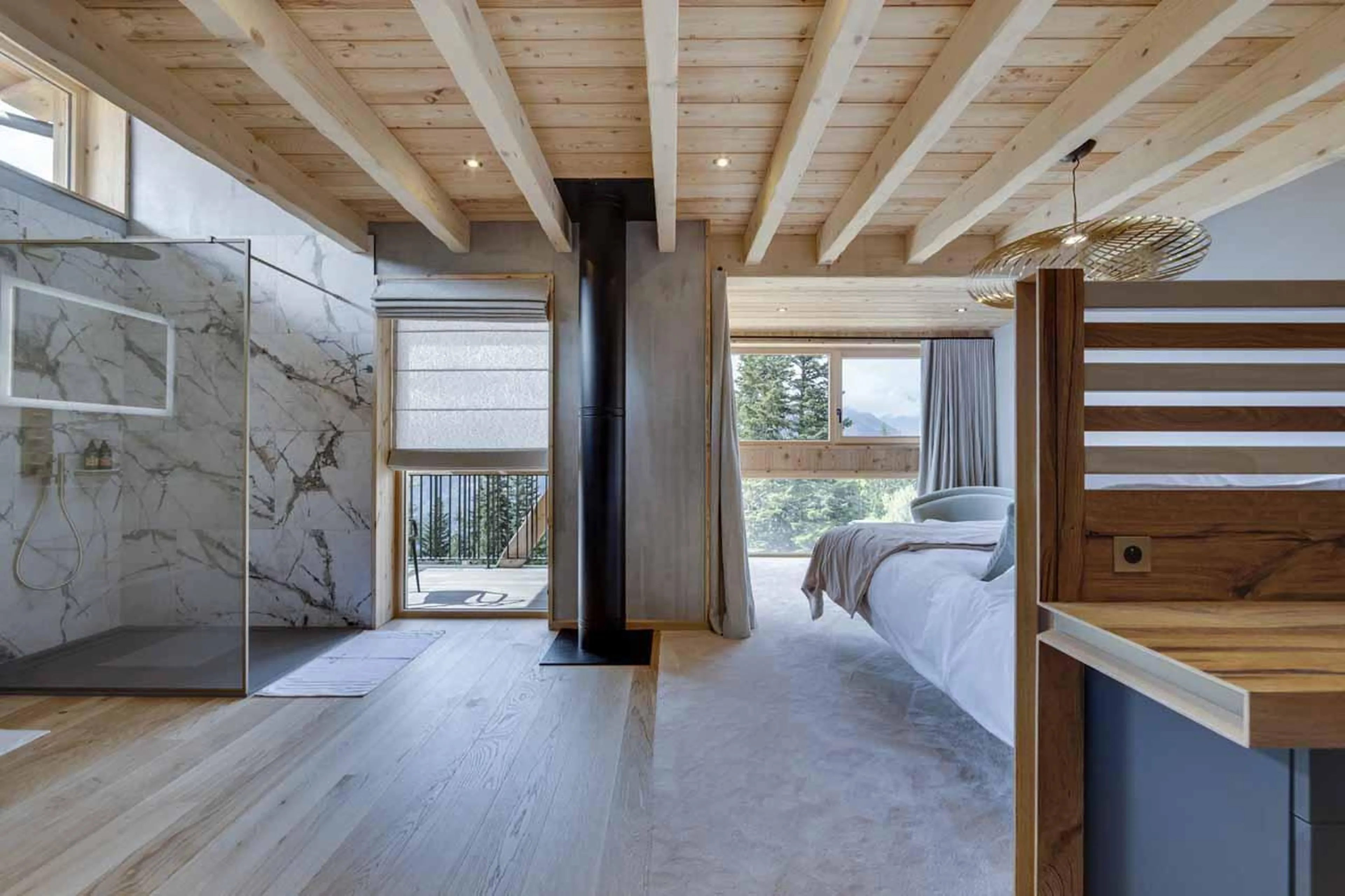 Shower and access to balcony at Chalet Bela Vya 2 in Les Arcs