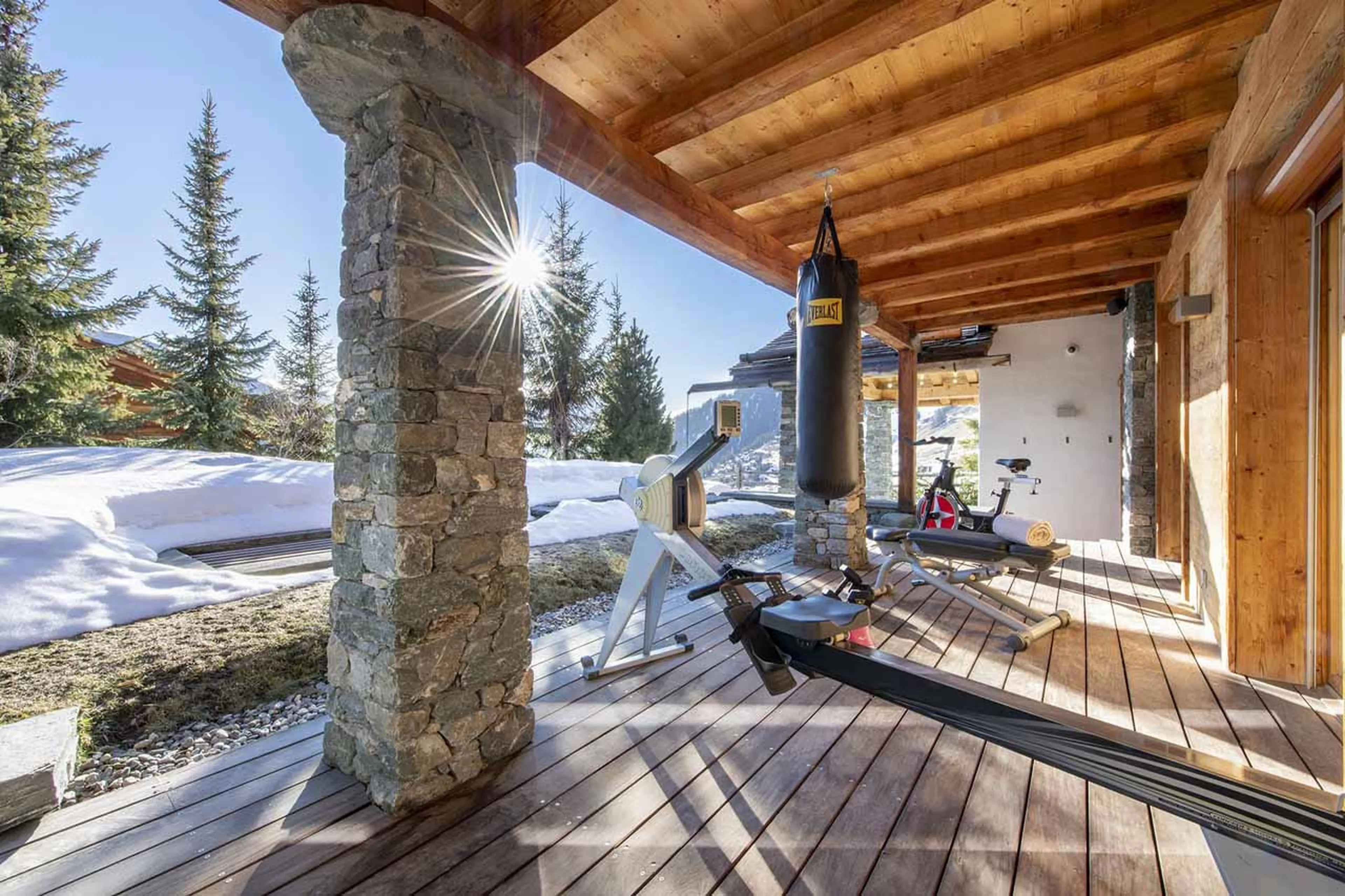 Outdoor fitness on terrace at Chalet Belle Claire in Verbier