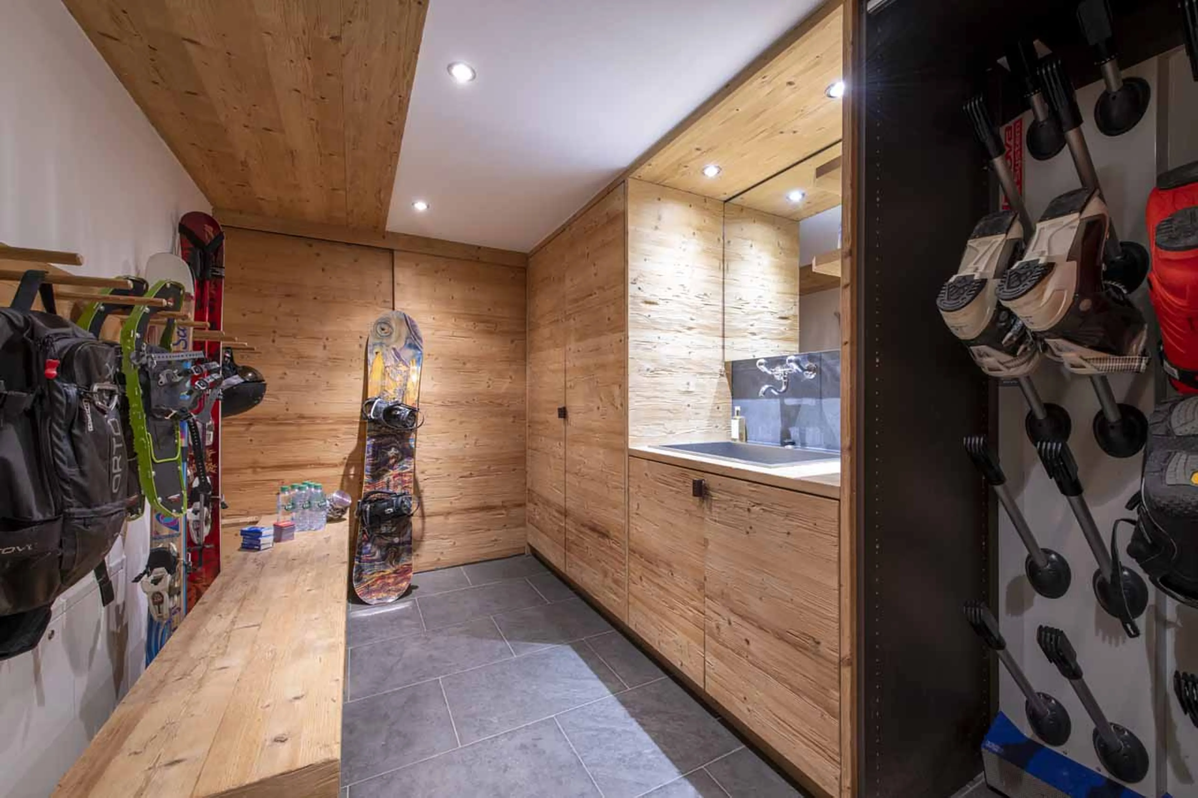 Ski room at Chalet Belle Claire in Verbier