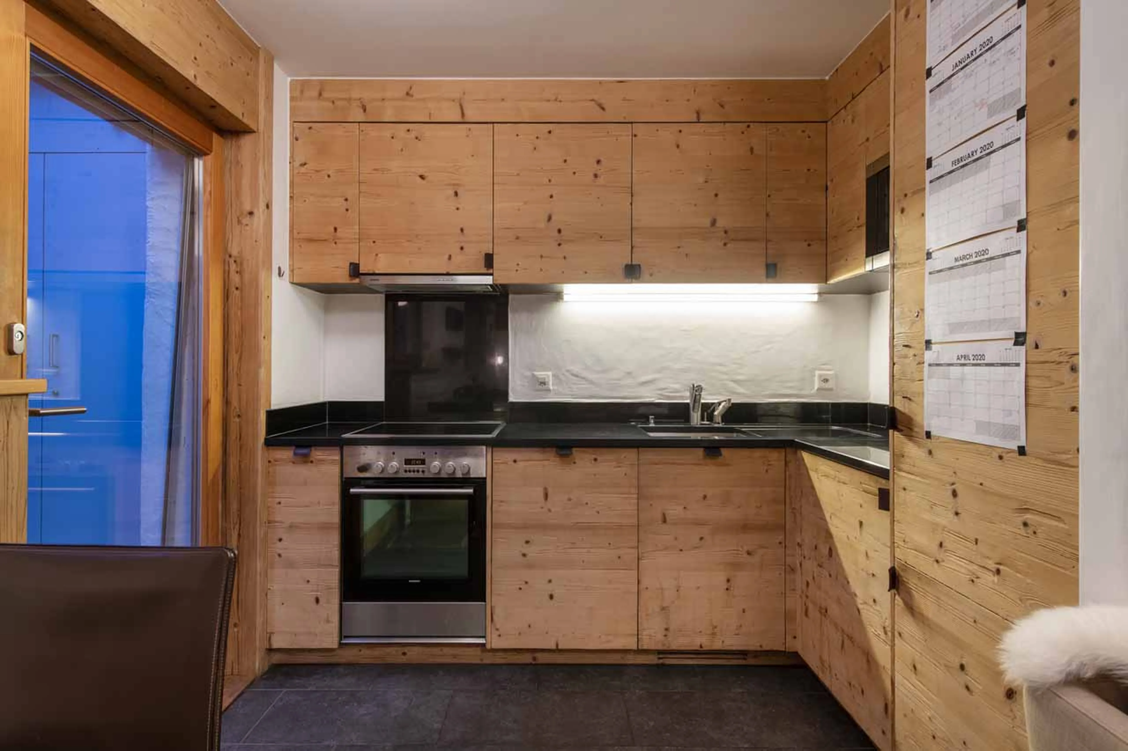Studio kitchen at Chalet Belle Claire in Verbier