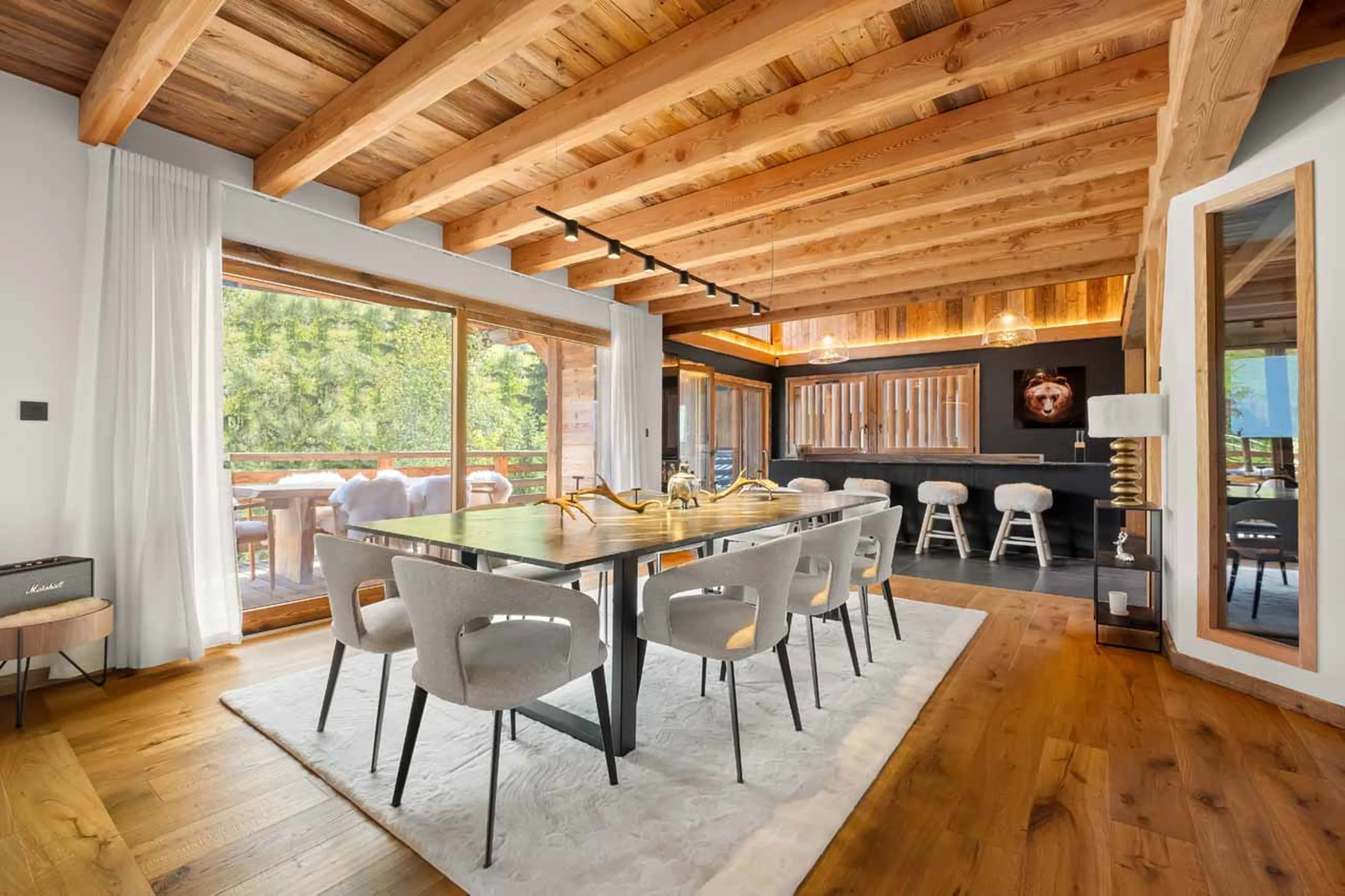 Dining area balcony access at Chalet Bellezza in Megeve