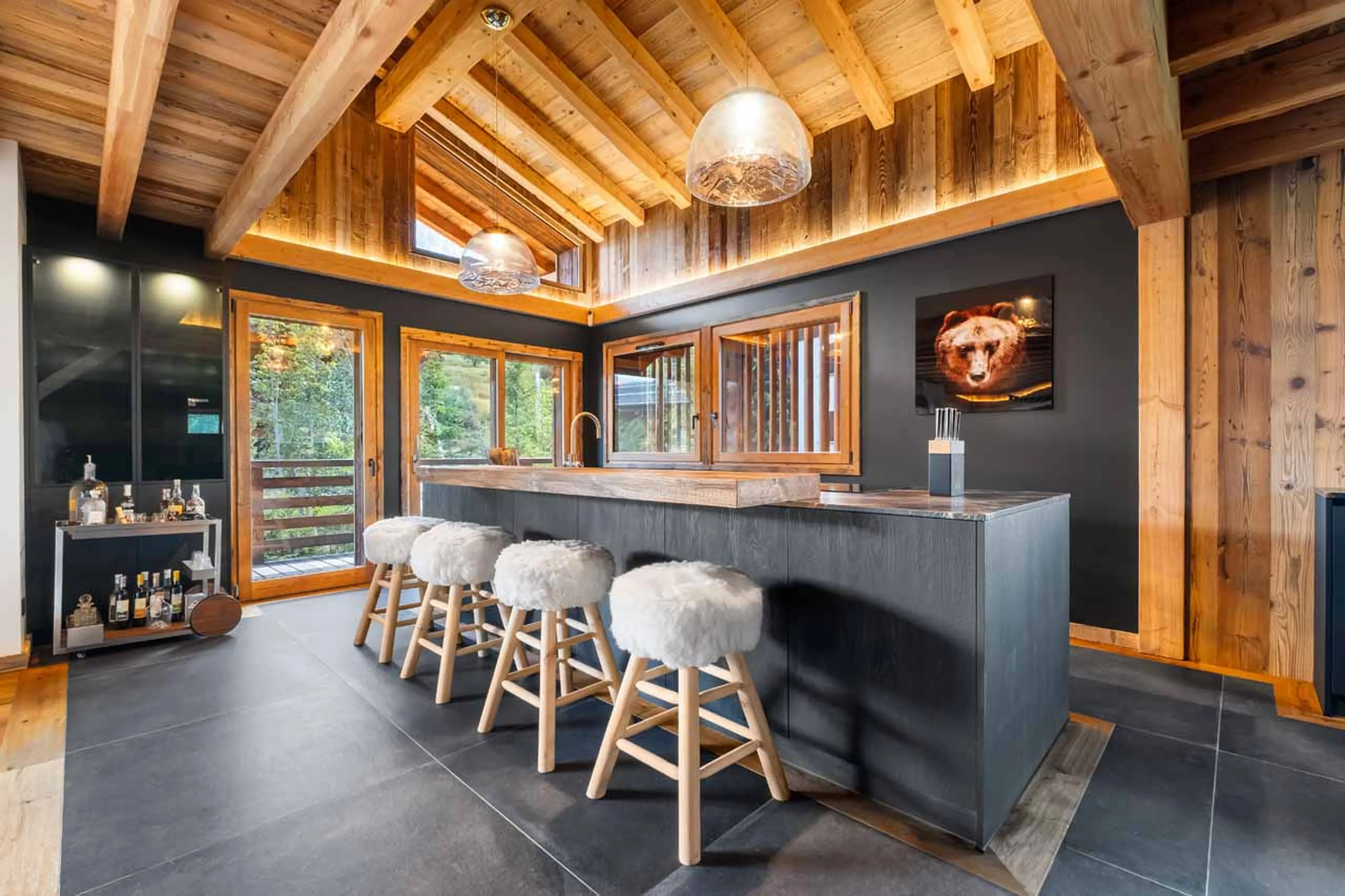 Kitchen breakfast bar at Chalet Bellezza in Megeve