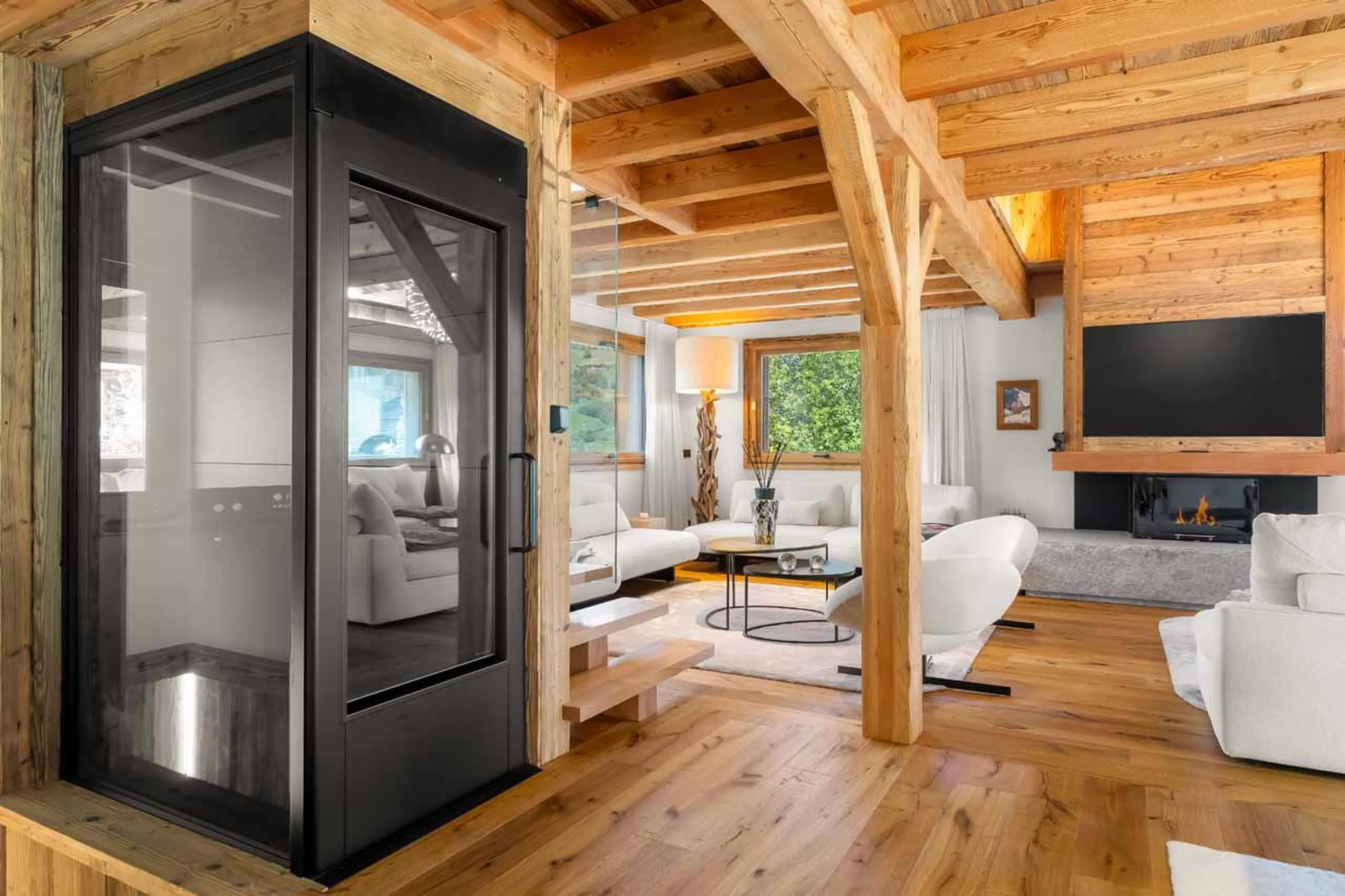 Living area elevator at Chalet Bellezza in Megeve