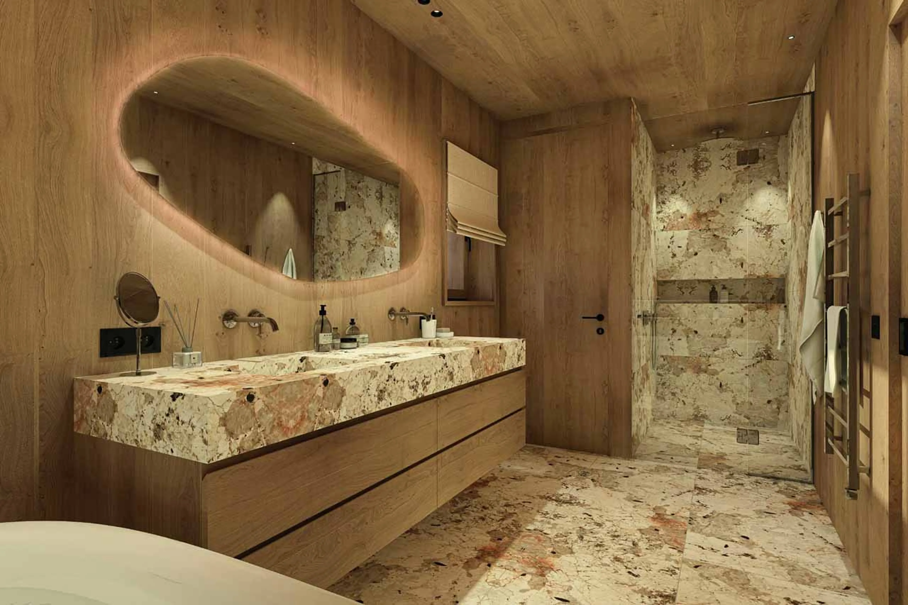 Bedroom 1 en-suite shower at Chalet Belrio in Courchevel 1550