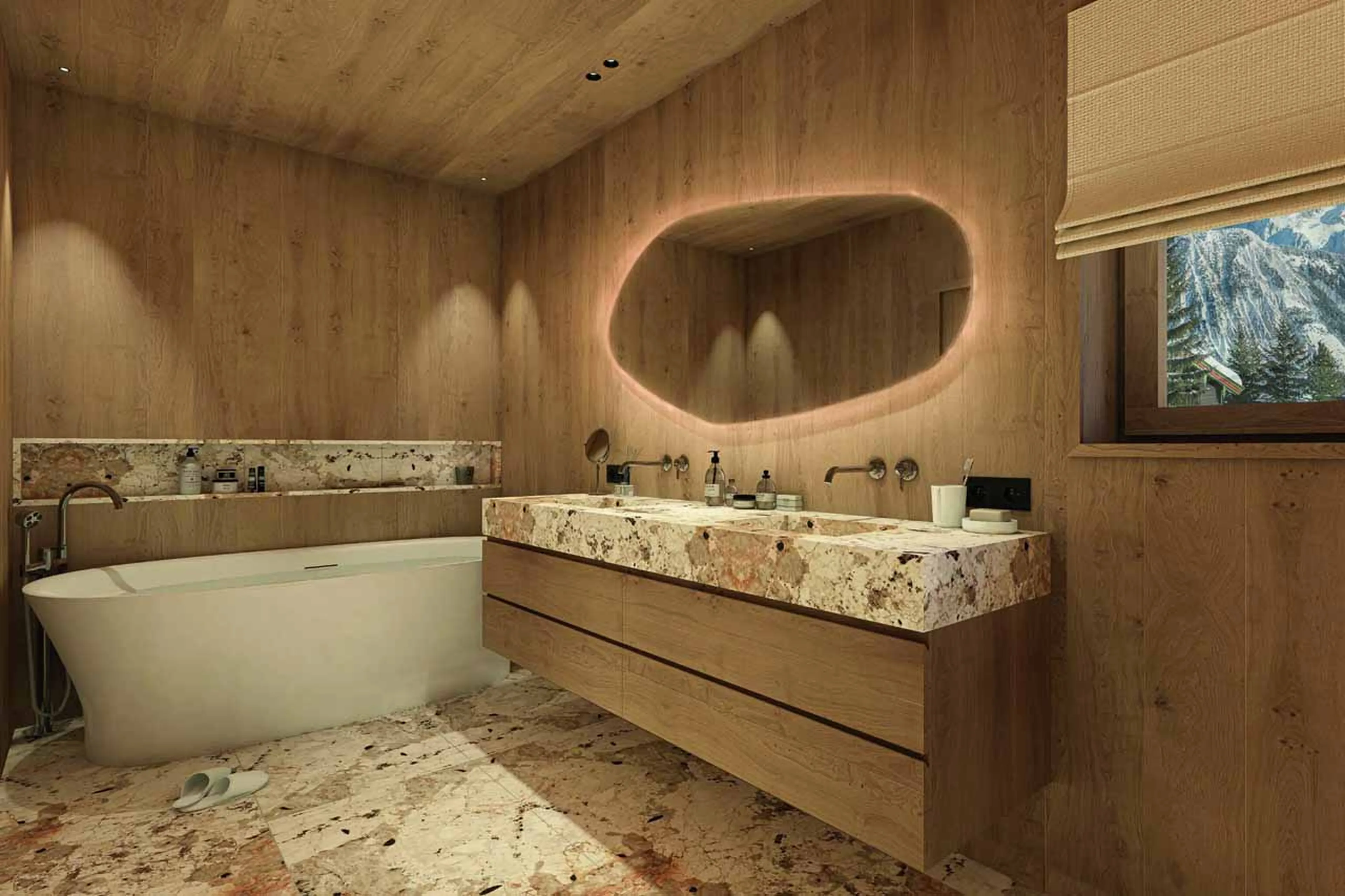 Bedroom 1 en-suite bath at Chalet Belrio in Courchevel 1550