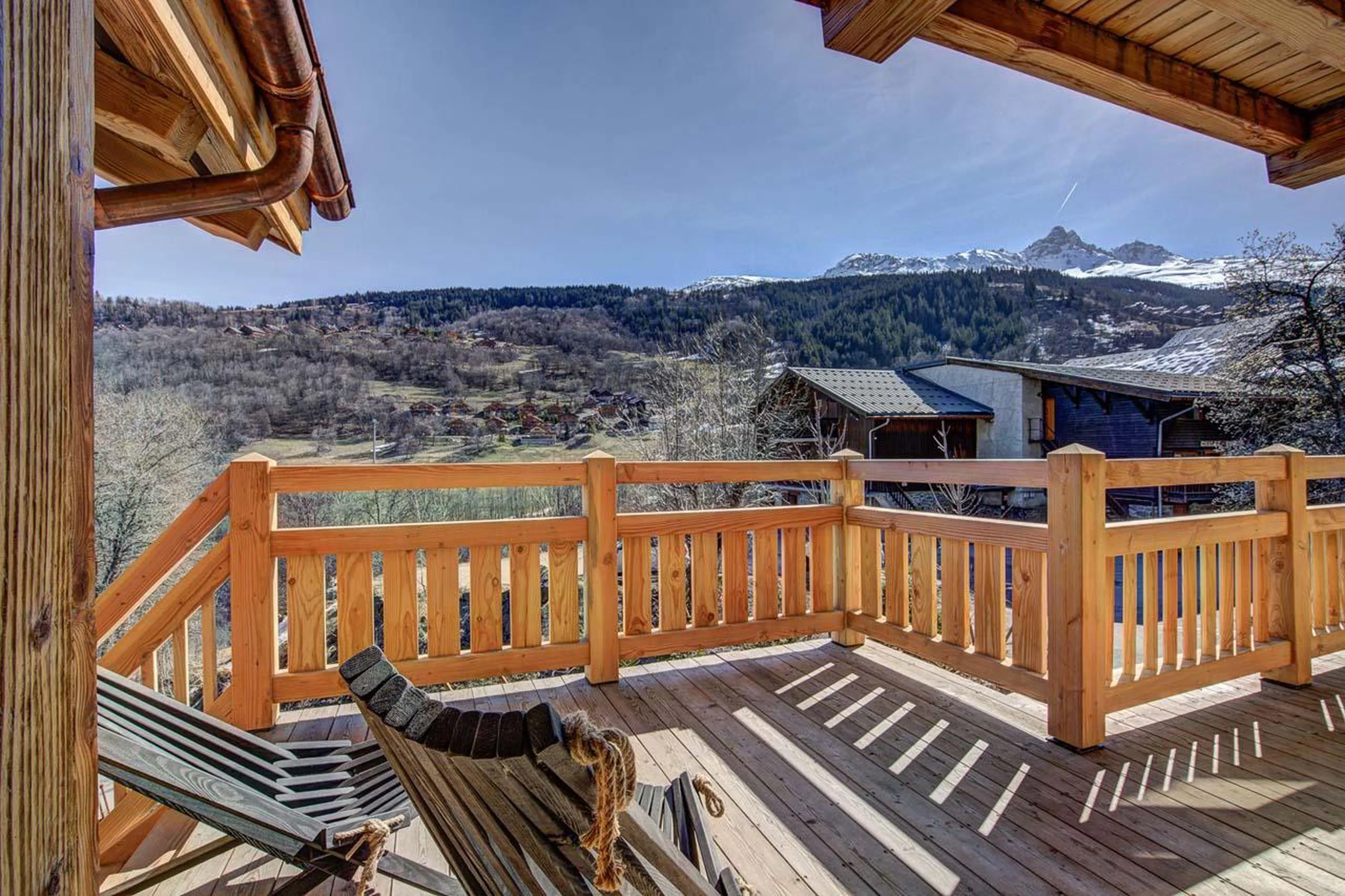 Balcony offering magnificent views across to La Gitaz at Chalet Bergeronnette in Meribel