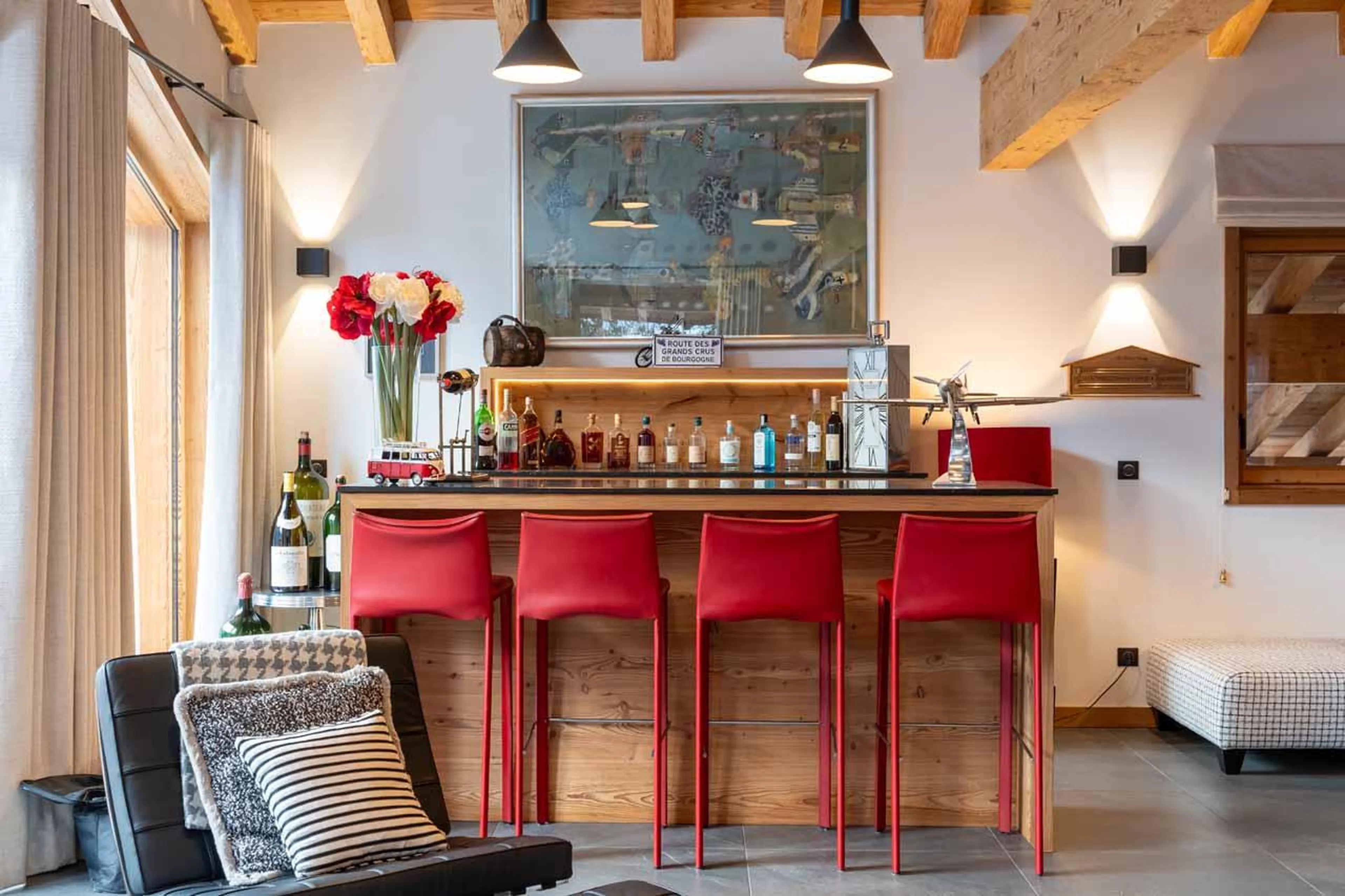 Bright and spacious open-plan living area at Chalet Berlioz in Meribel