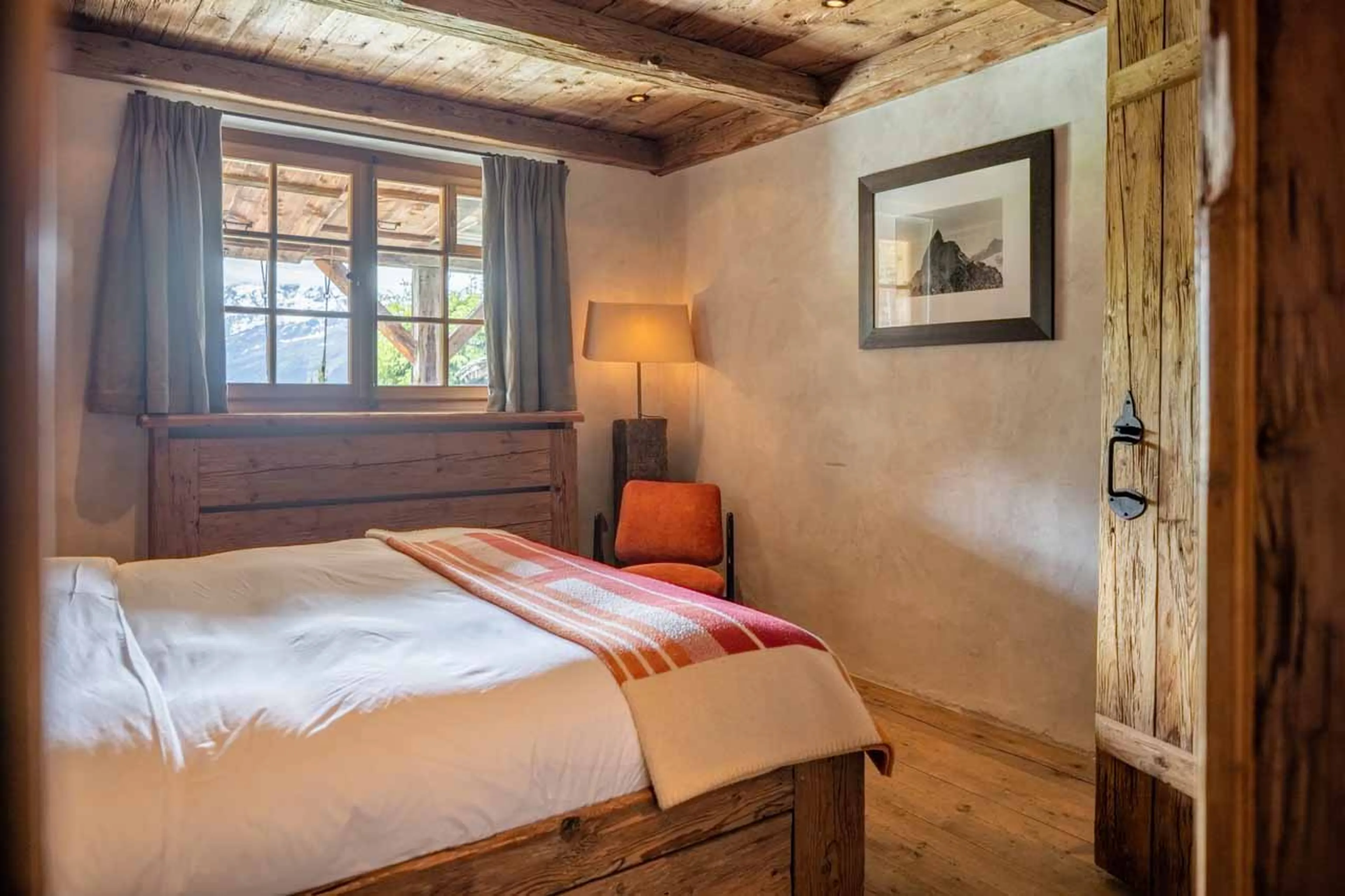 Neutral tones in bedroom three at Chalet Bibi in Verbier