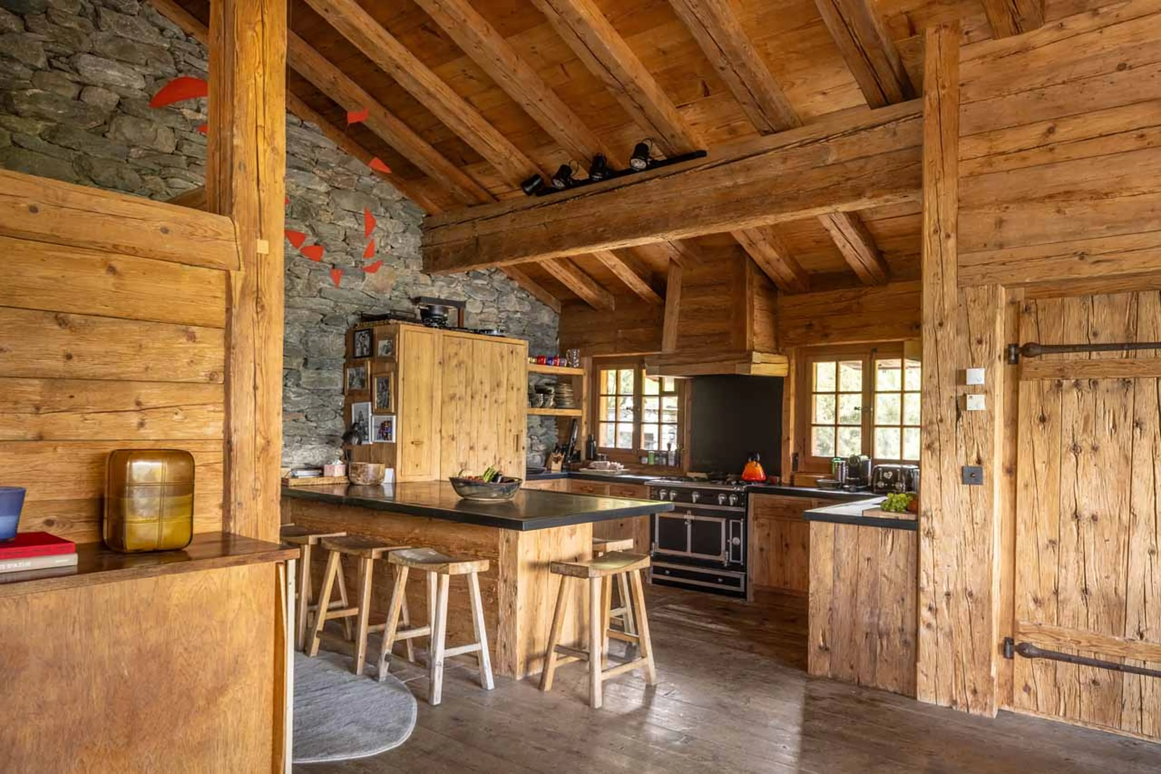 Kitchen and living area at Chalet Bibi in Verbier