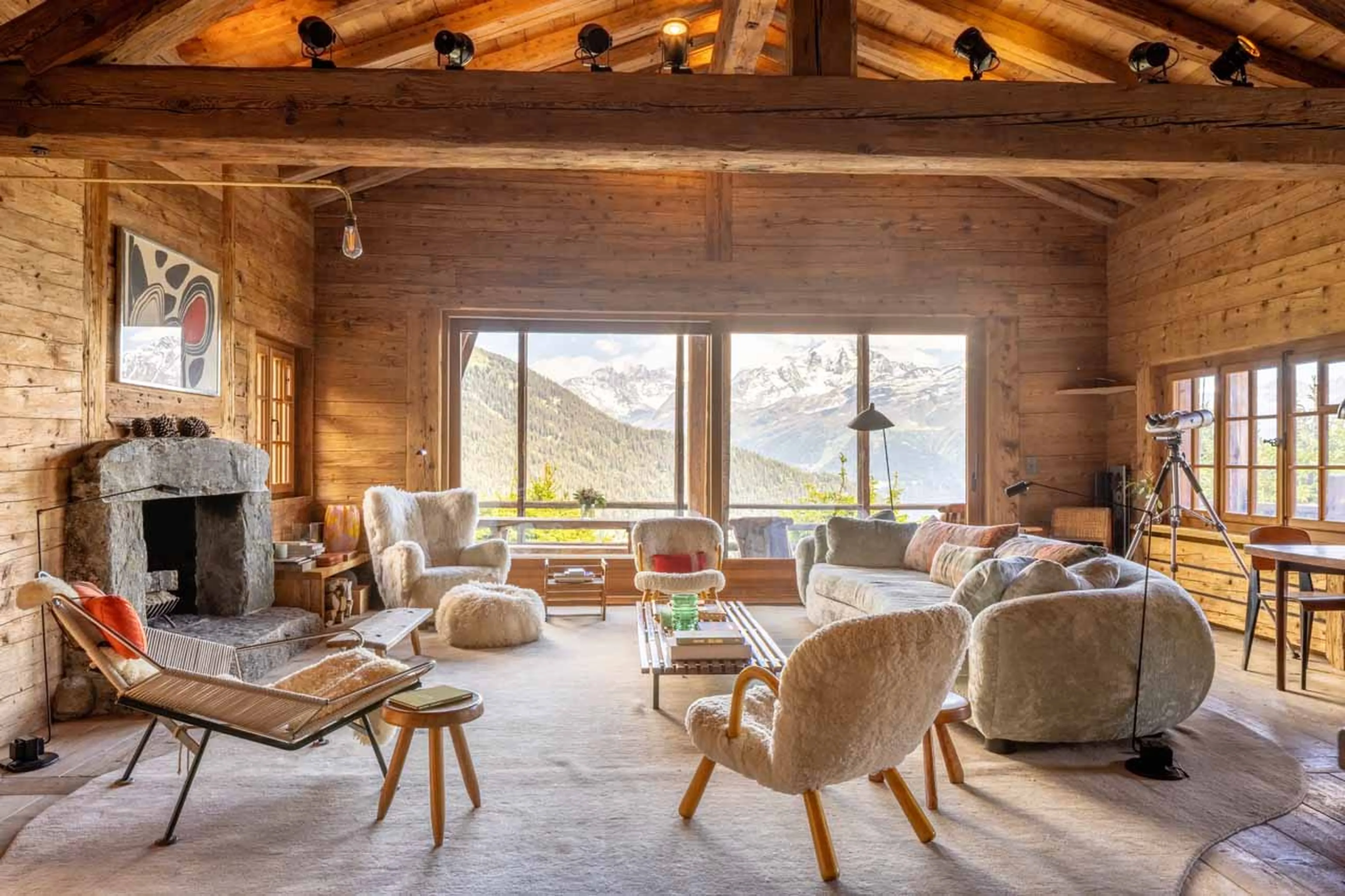 Mountain views from living area of Chalet Bibi in Verbier