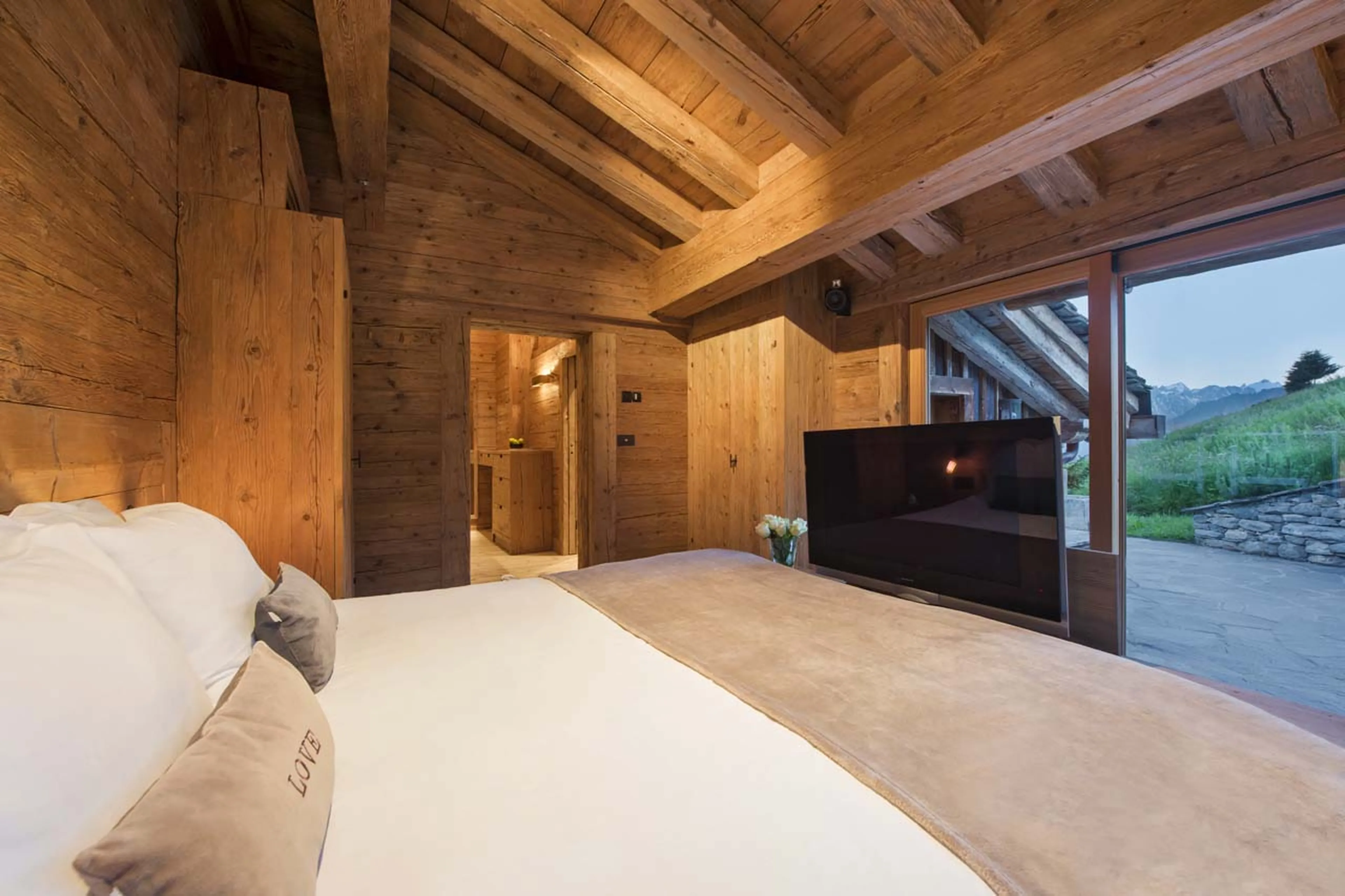 Terrace access from bedroom one at Chalet Bibi in Verbier