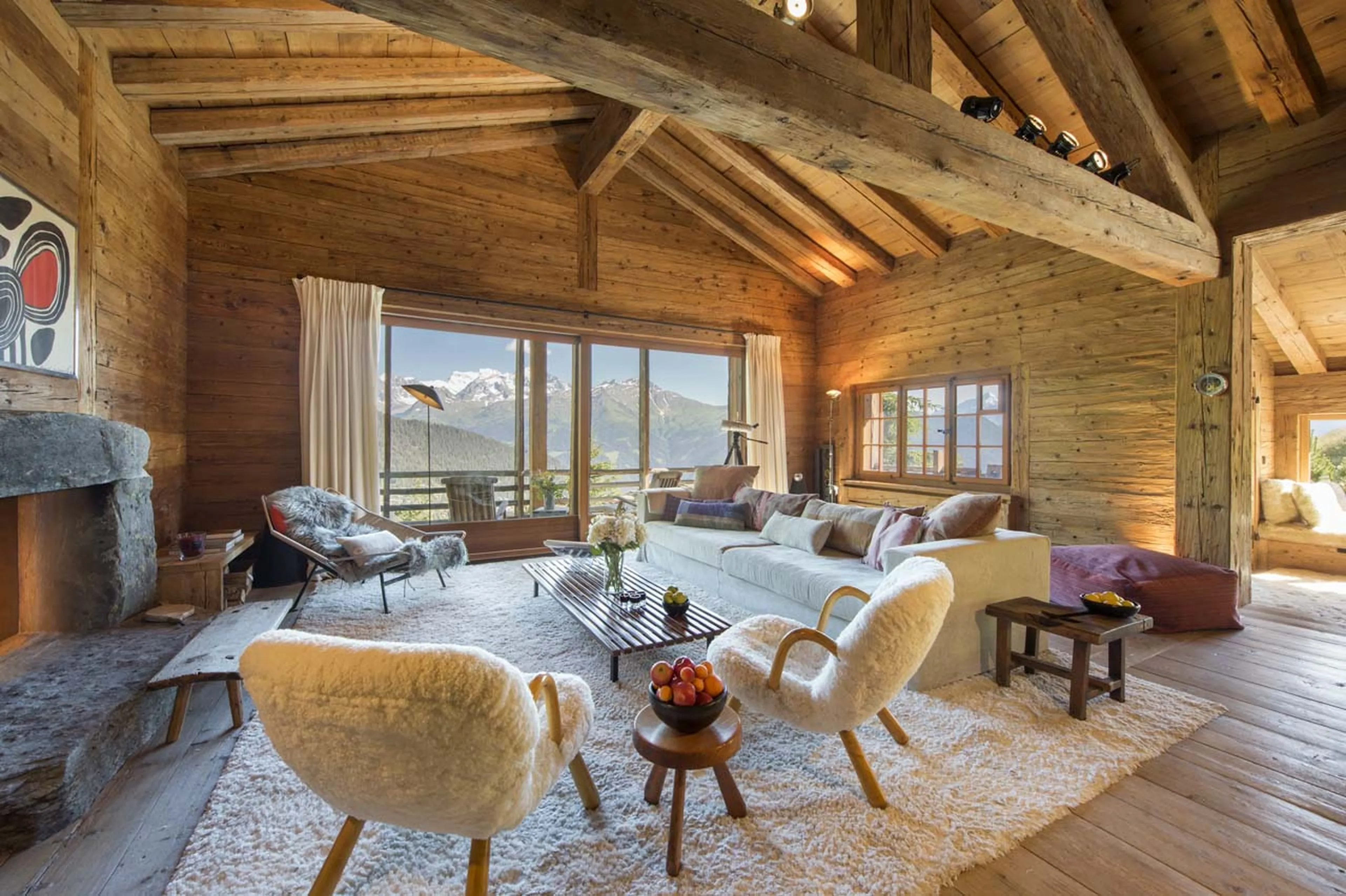 Mountain views from living area of Chalet Bibi in Verbier