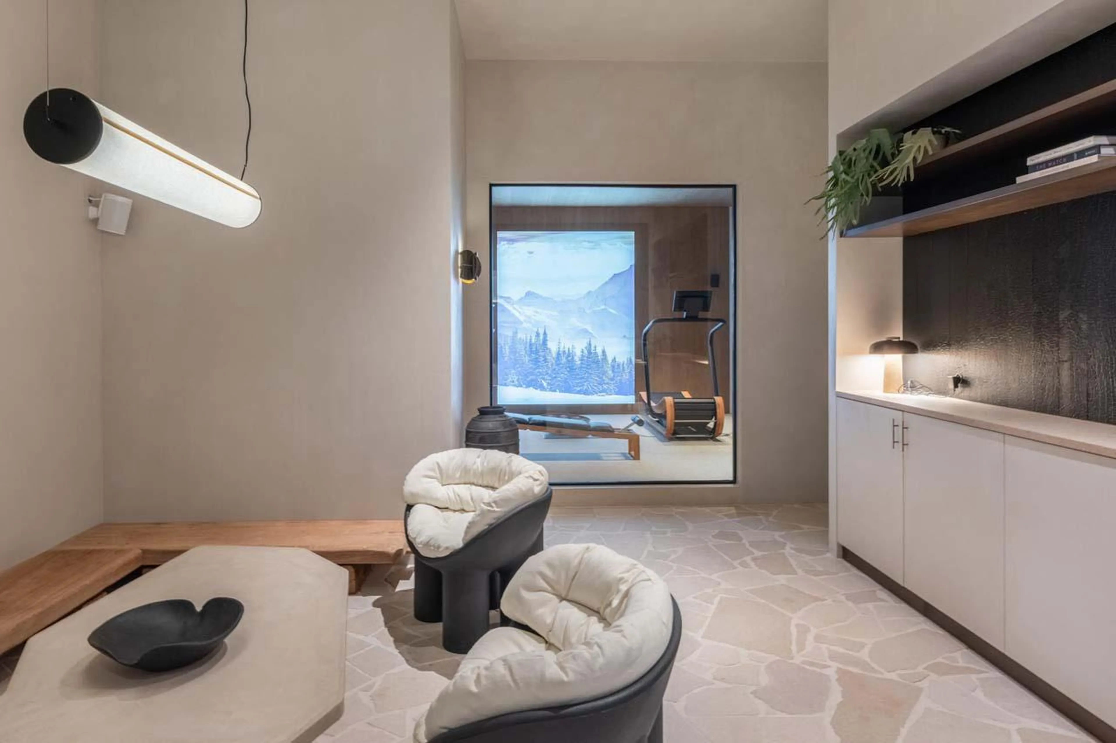 Lounge area next to spa at Chalet Black Lodge in Courchevel 1850