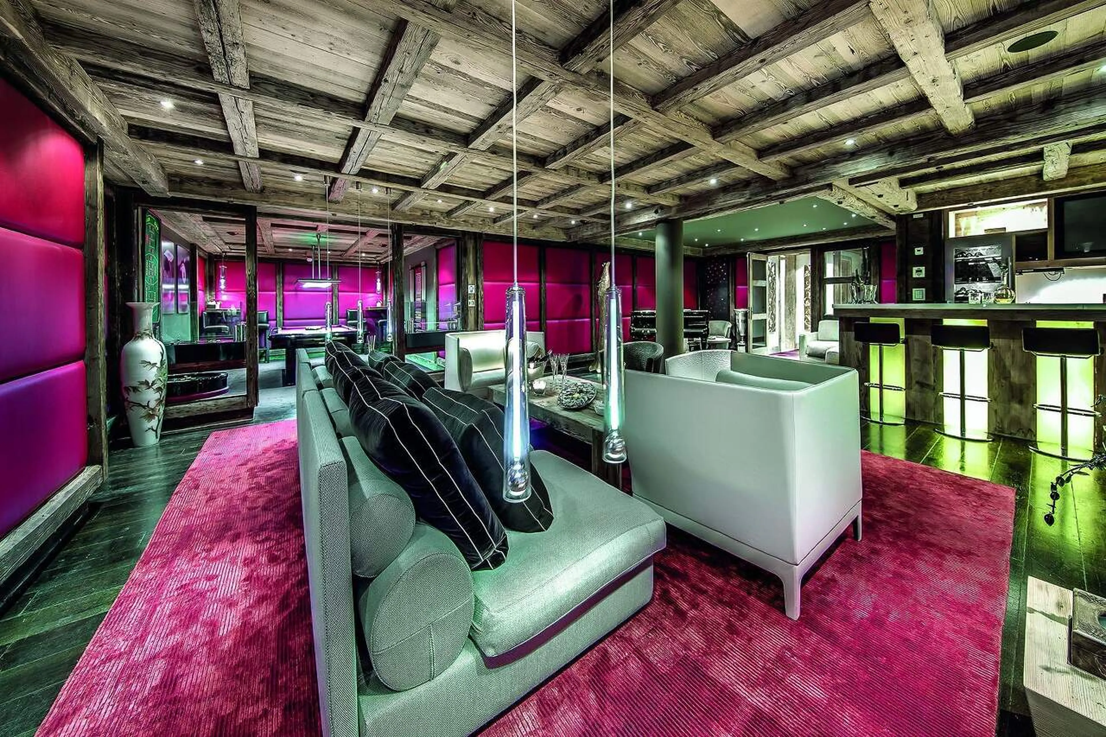 Entertainment level with games room and comfy seating in Chalet Black Pearl in Courchevel 1850