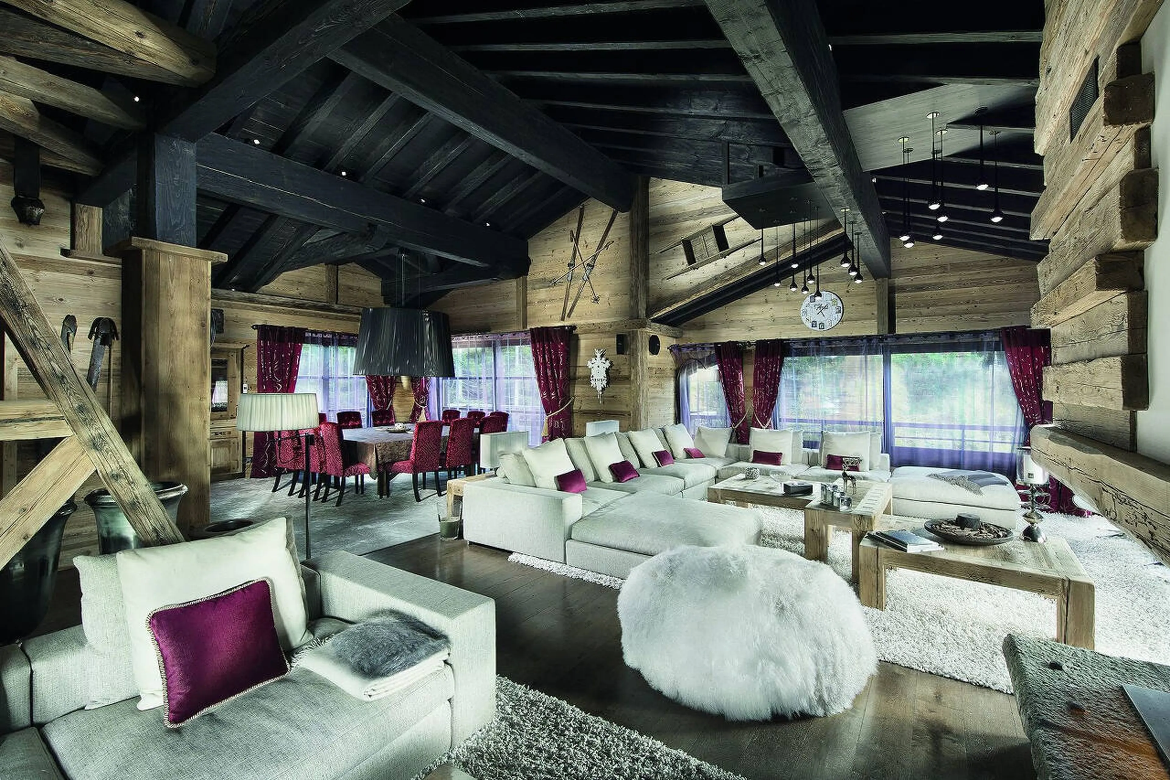 Vast open plan living room of Chalet Pearl in Courchevel 1850