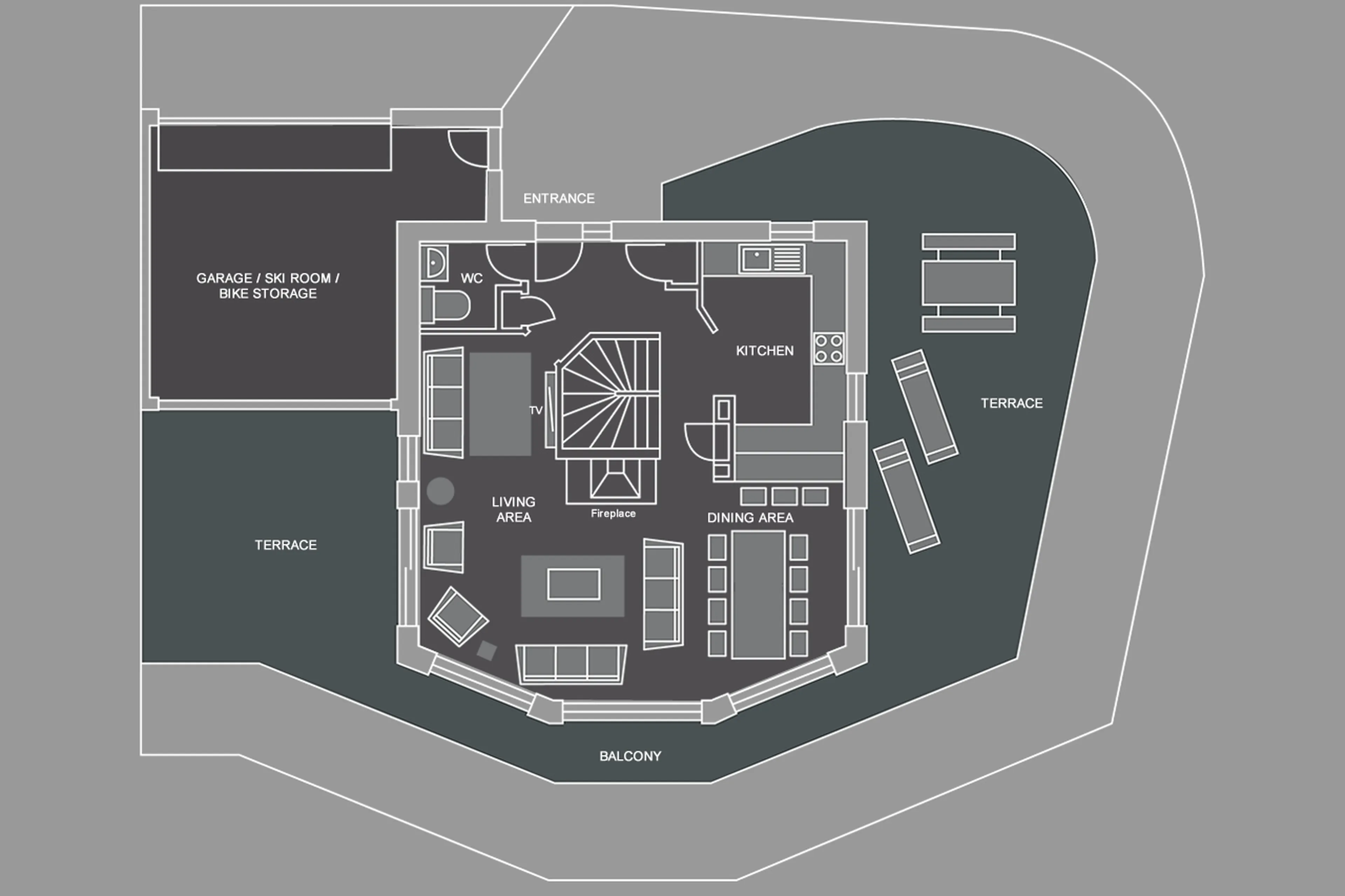 Level 0 floor plan of Chalet Blanc in Morzine