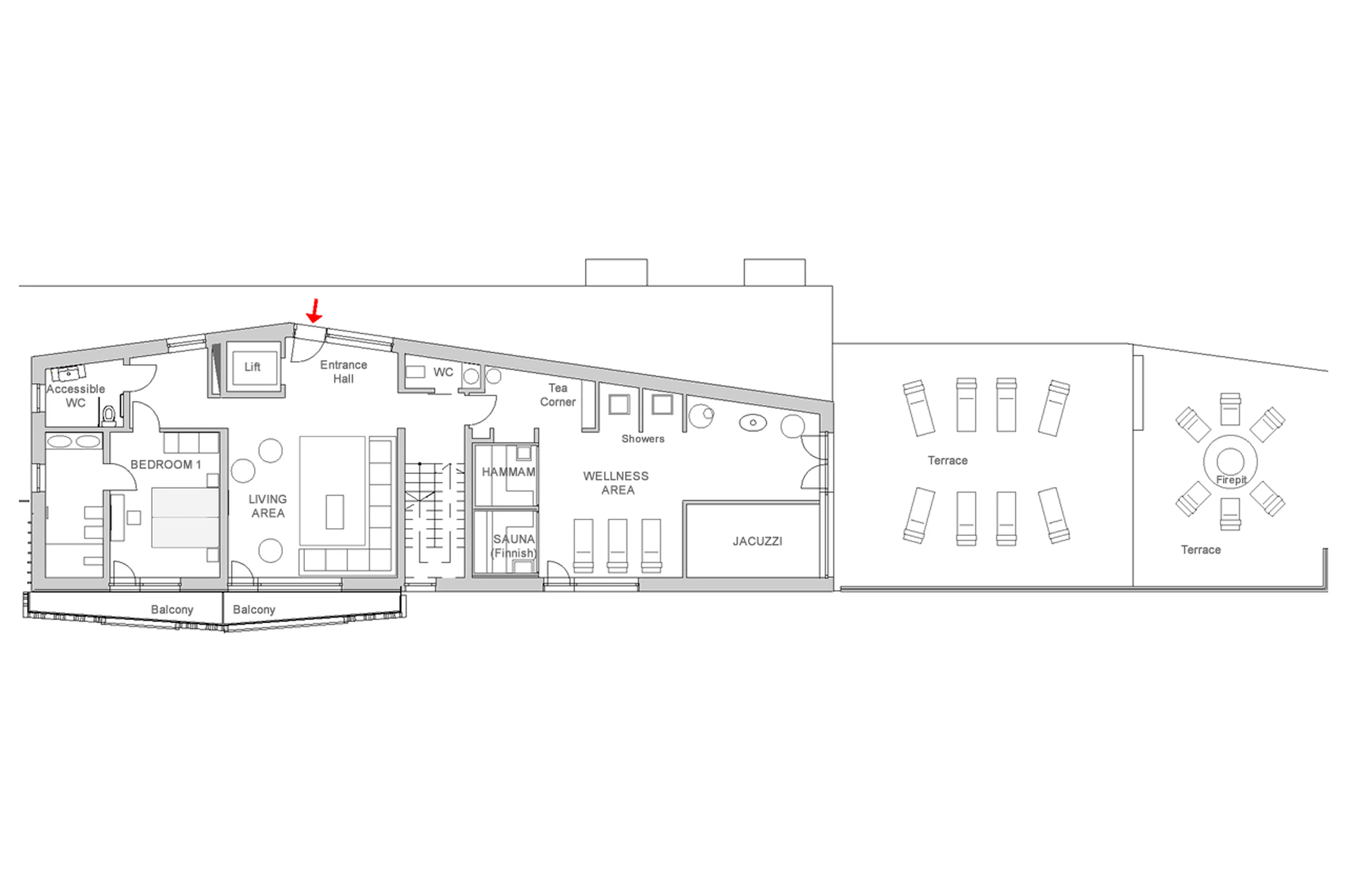 Level 0 floor plan of Chalet Blanc and Petit Blanc in Cervinia